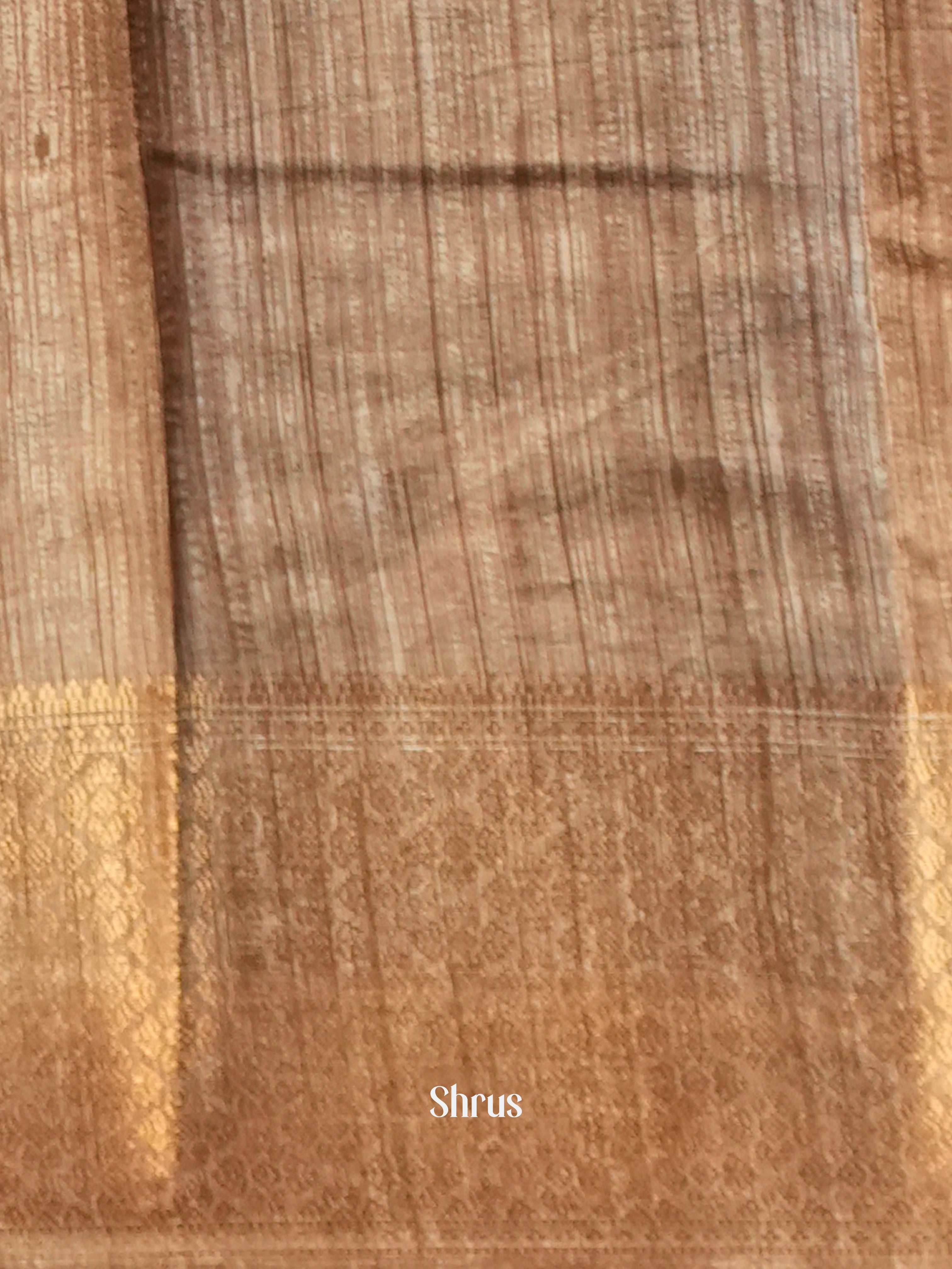 Cream & Brown - Semi Crepe Saree