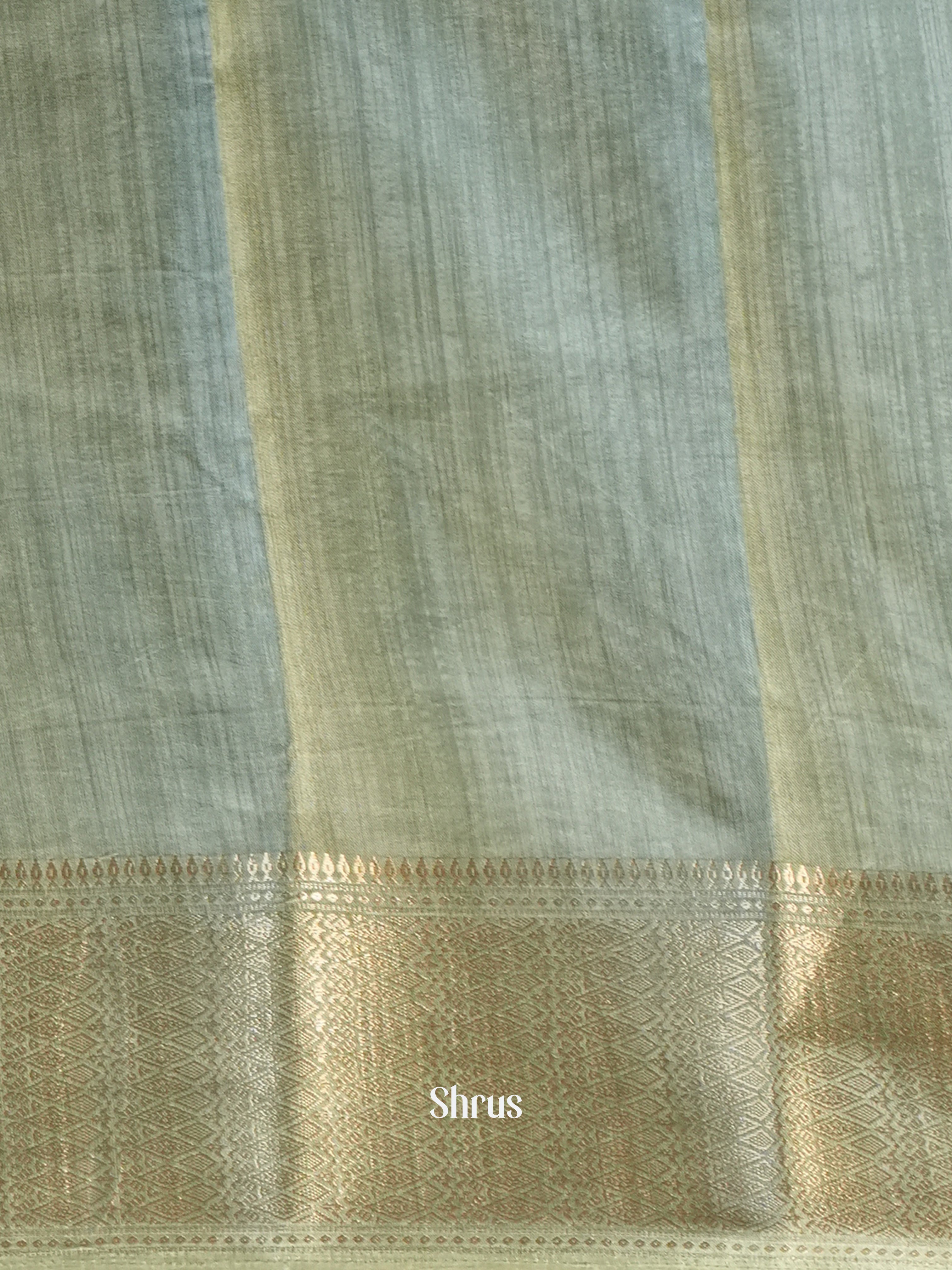 Cream & Grey  - Semi Crepe Saree