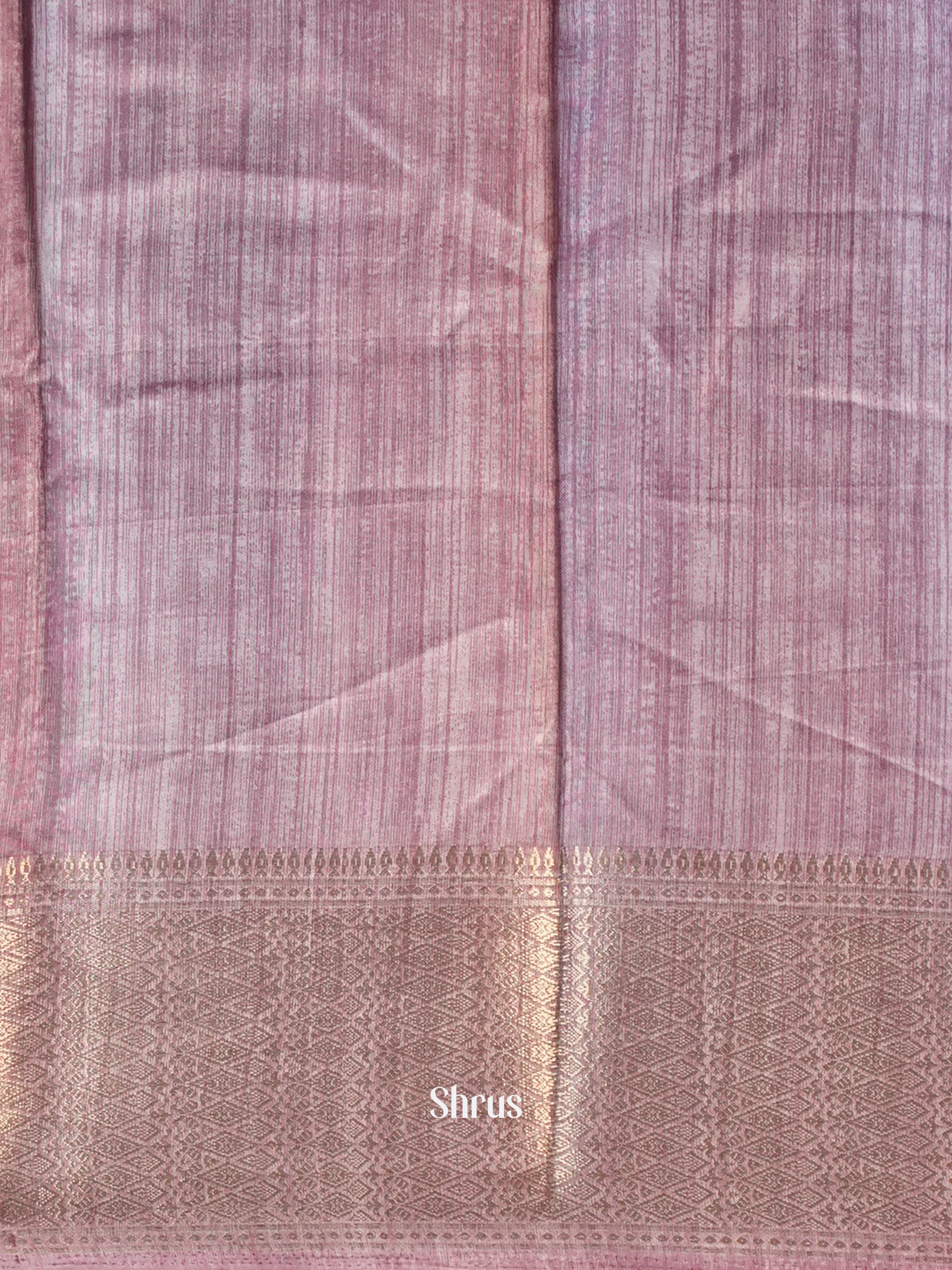 Cream & Purple - Semi Crepe Saree