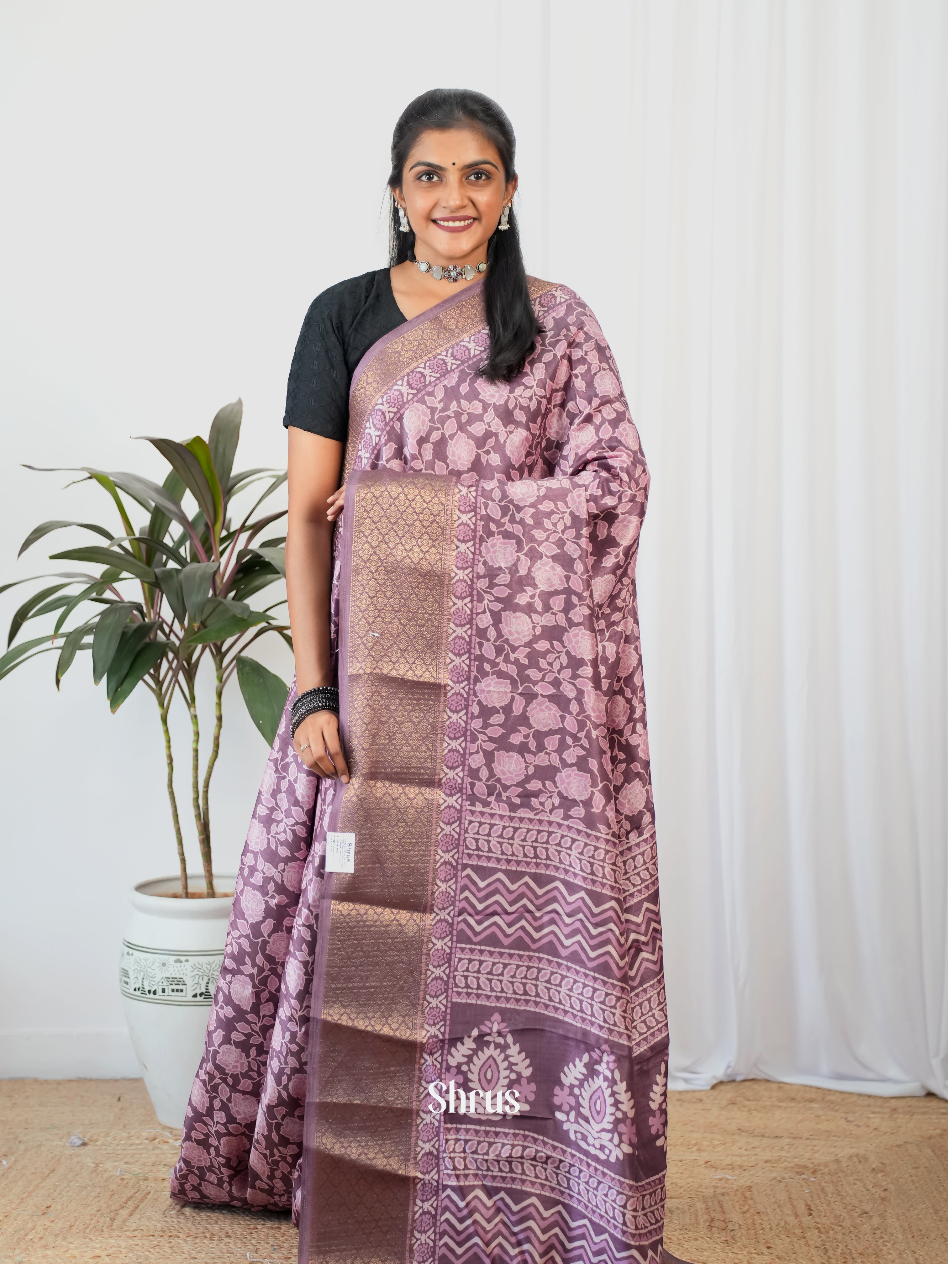 Purple - Semi Crepe Saree