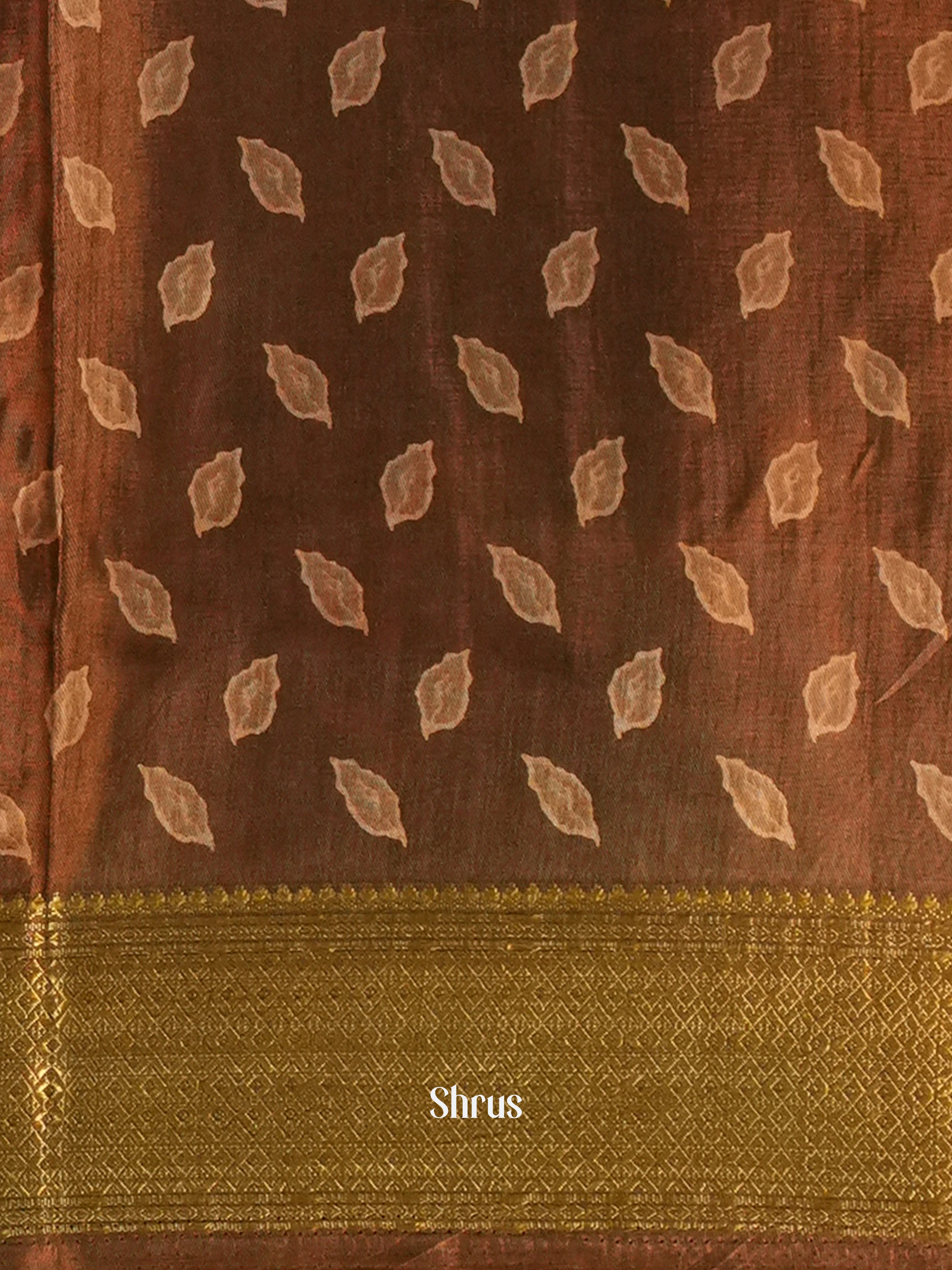 Brown - Semi Crepe Saree