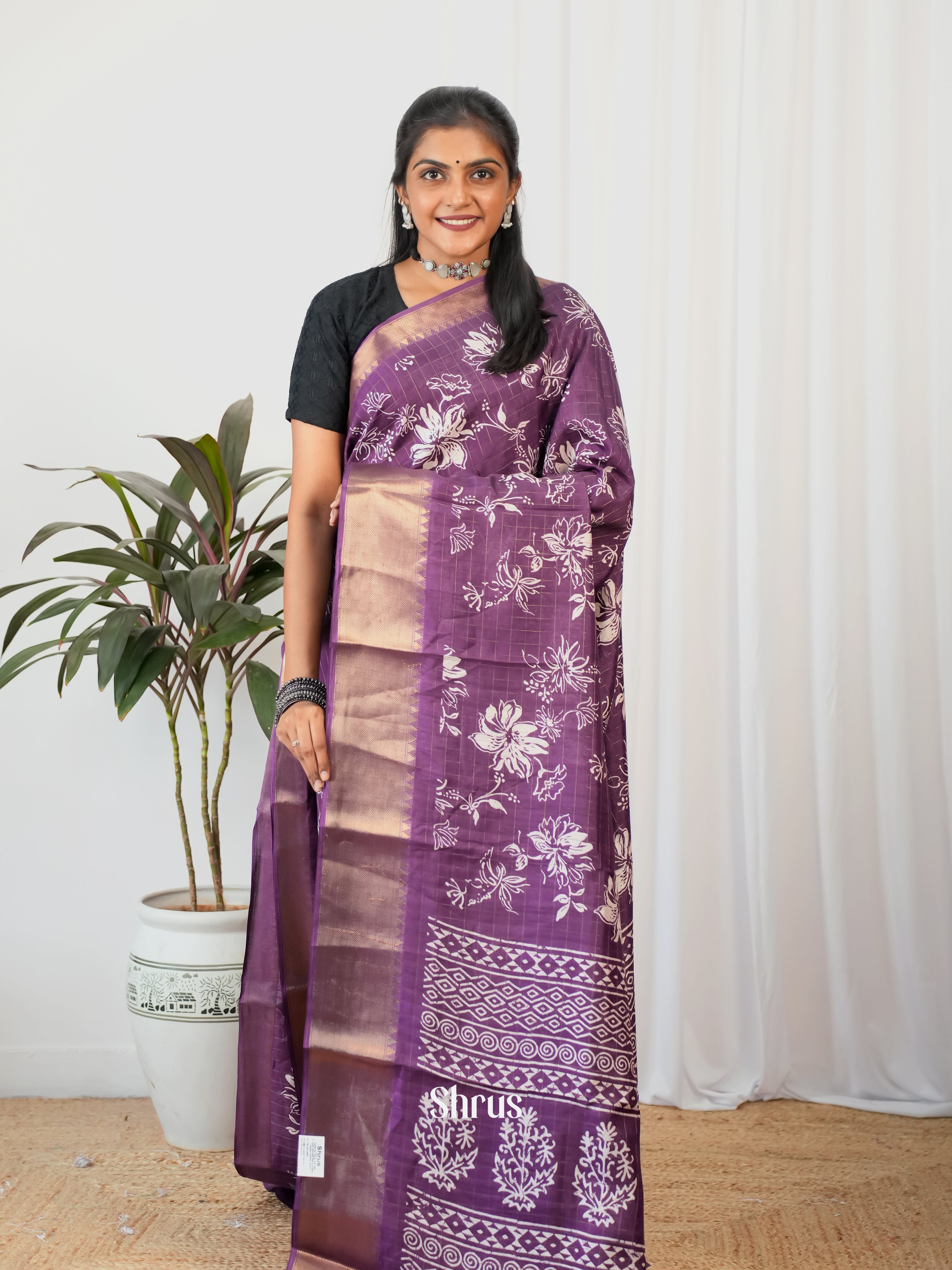 Purple- Semi Crepe Saree