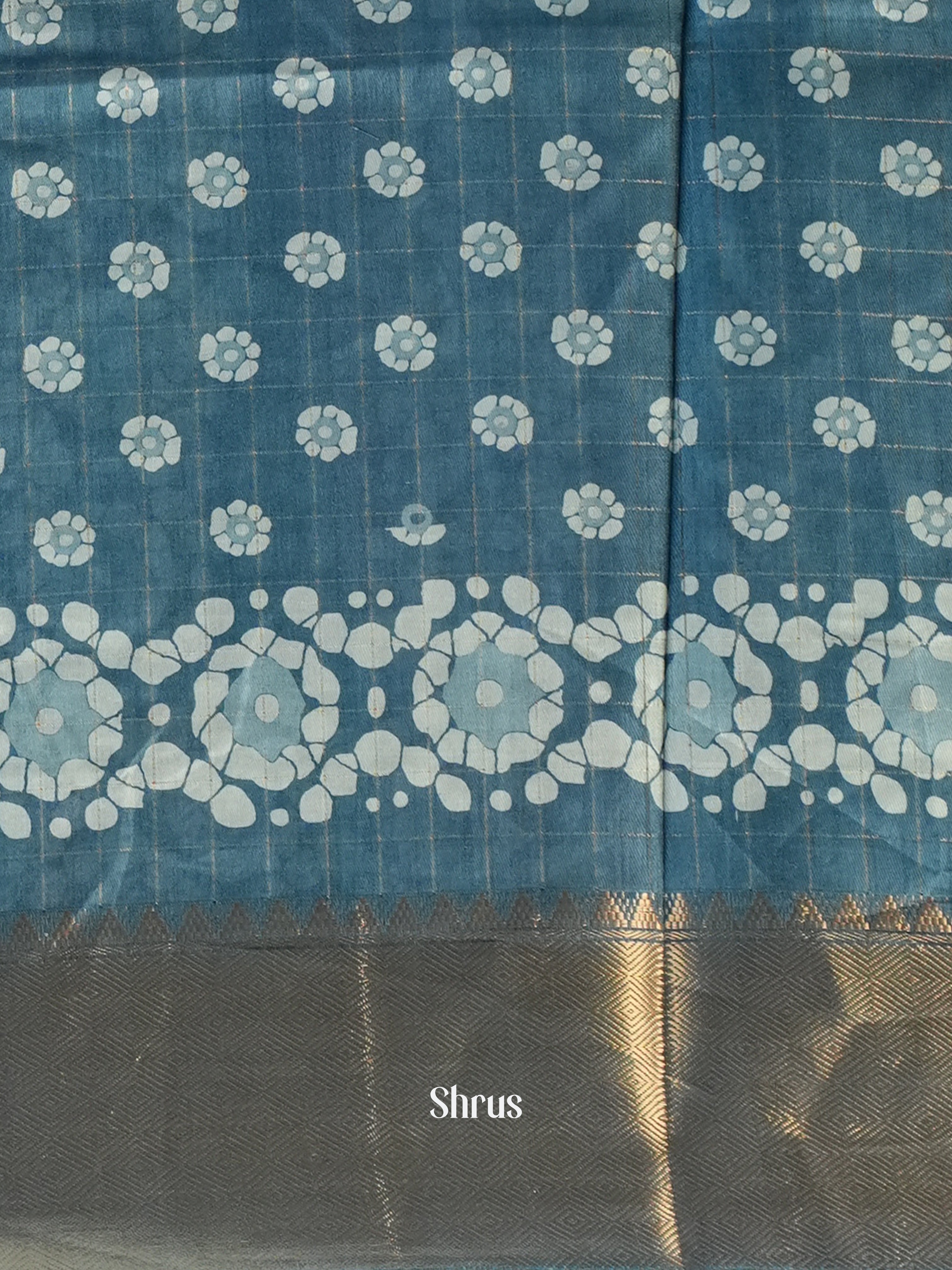 Greyish Blue  - Semi Crepe Saree