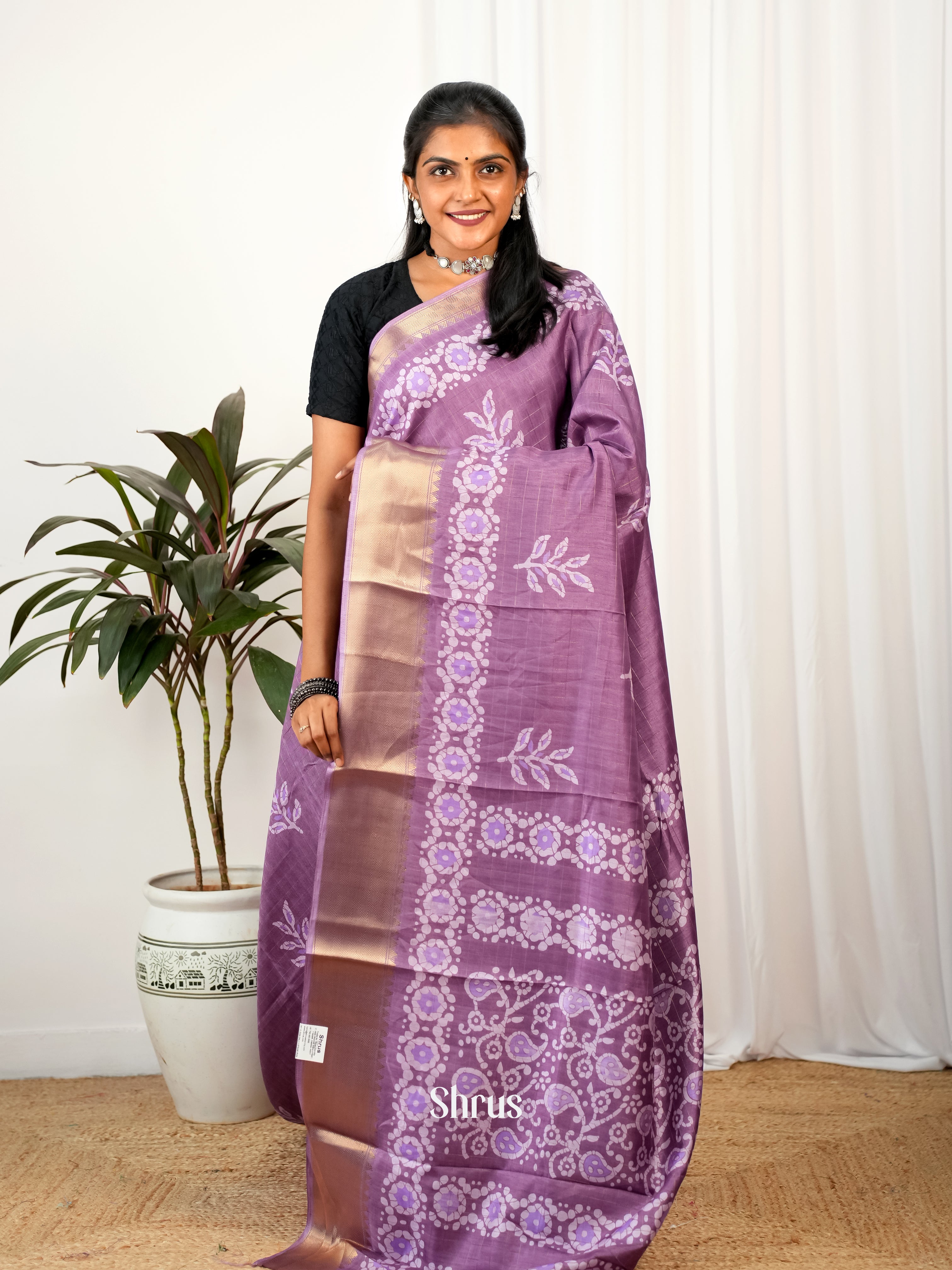 Purple - Semi Crepe Saree