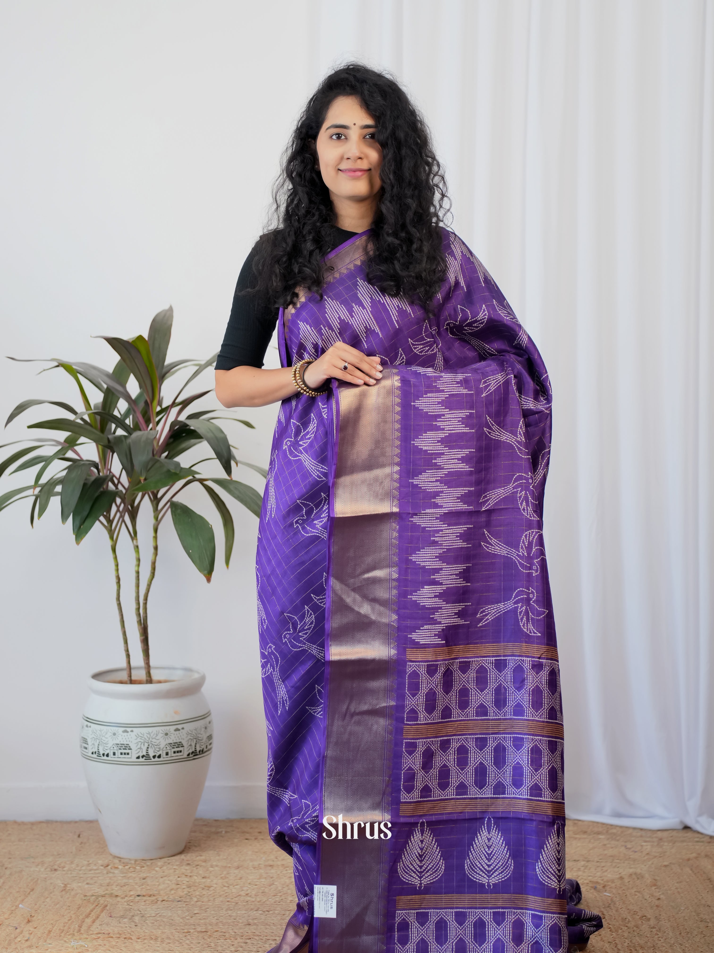 Purple - Semi Crepe Saree