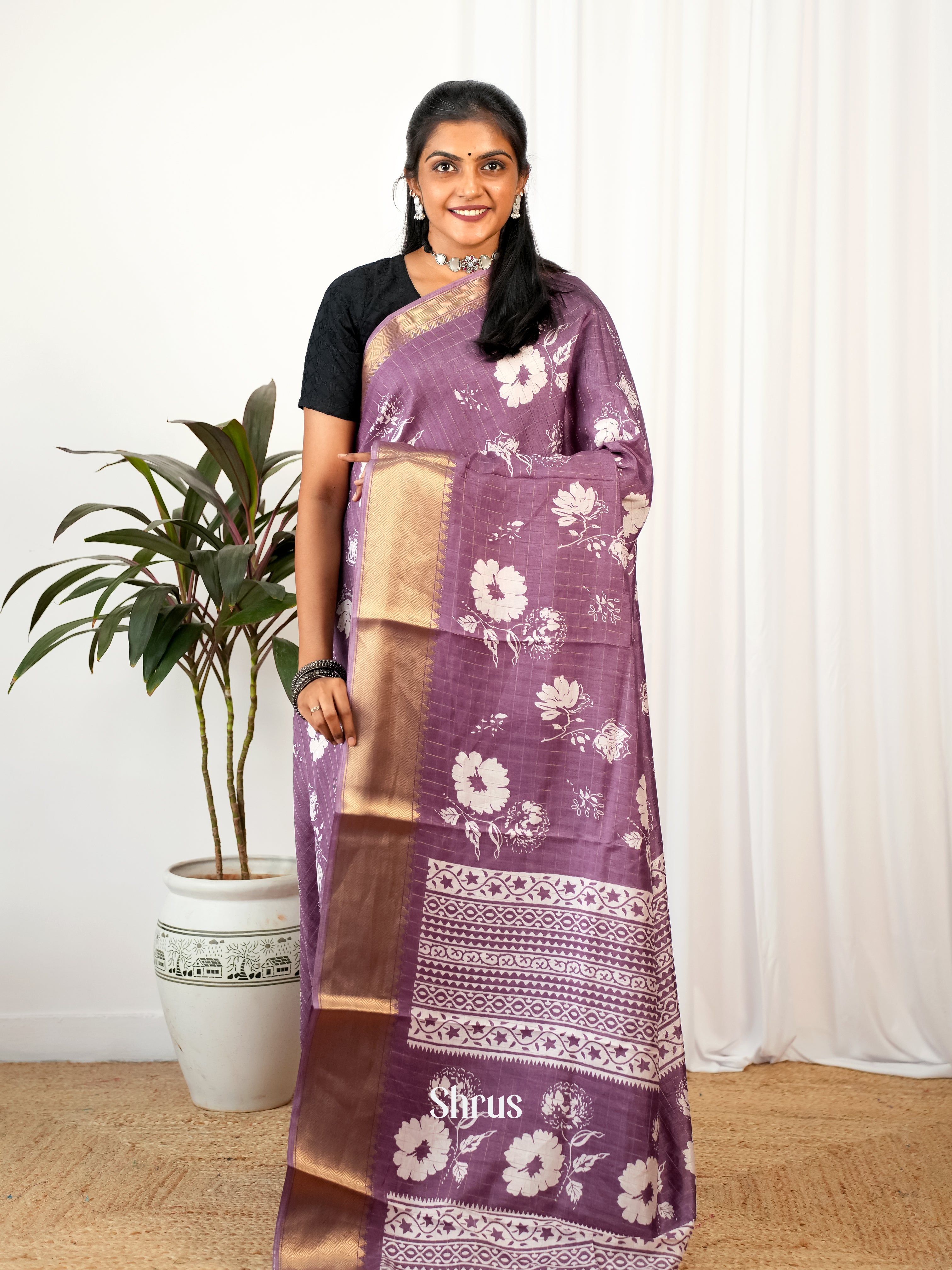 Purple - Semi Crepe Saree