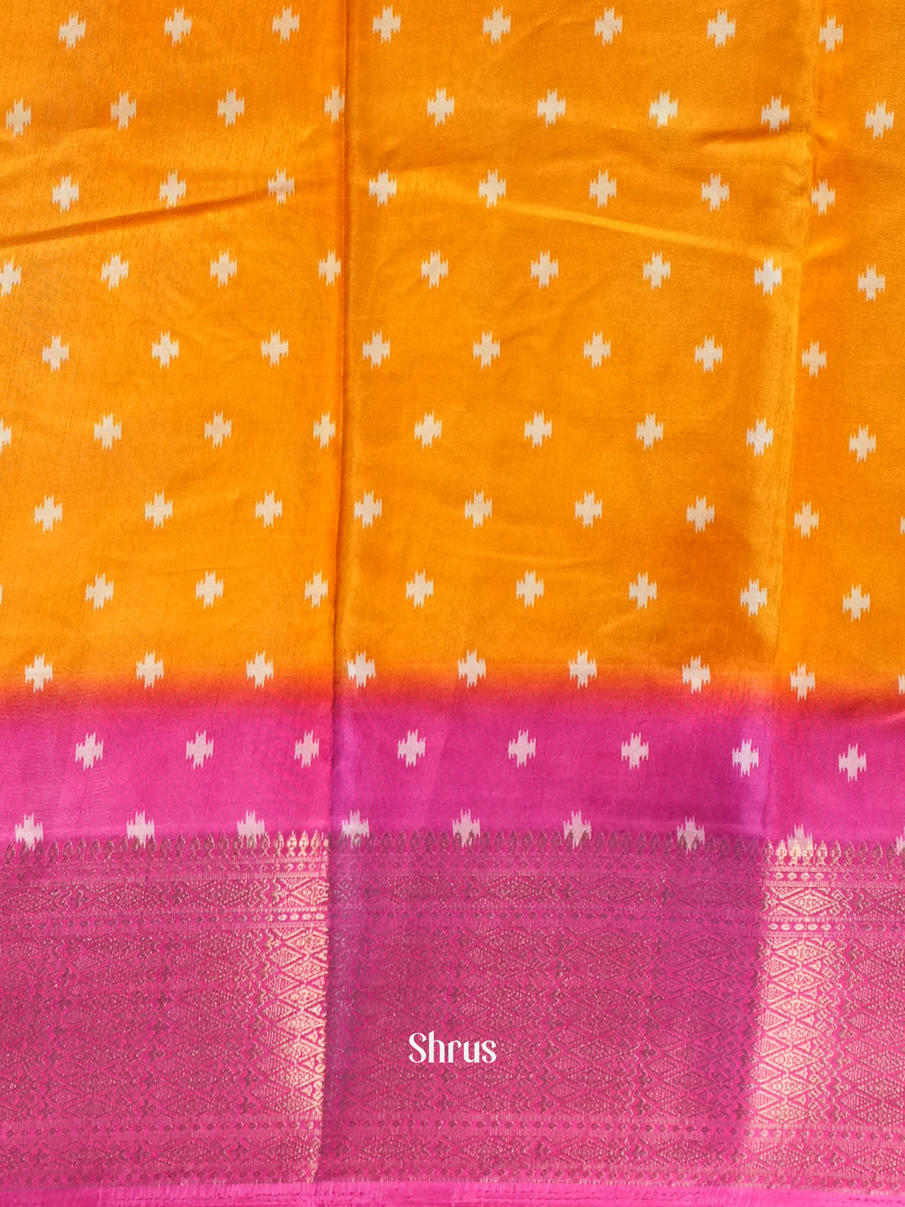 Mustard  & Pink  - Semi Crepe Saree