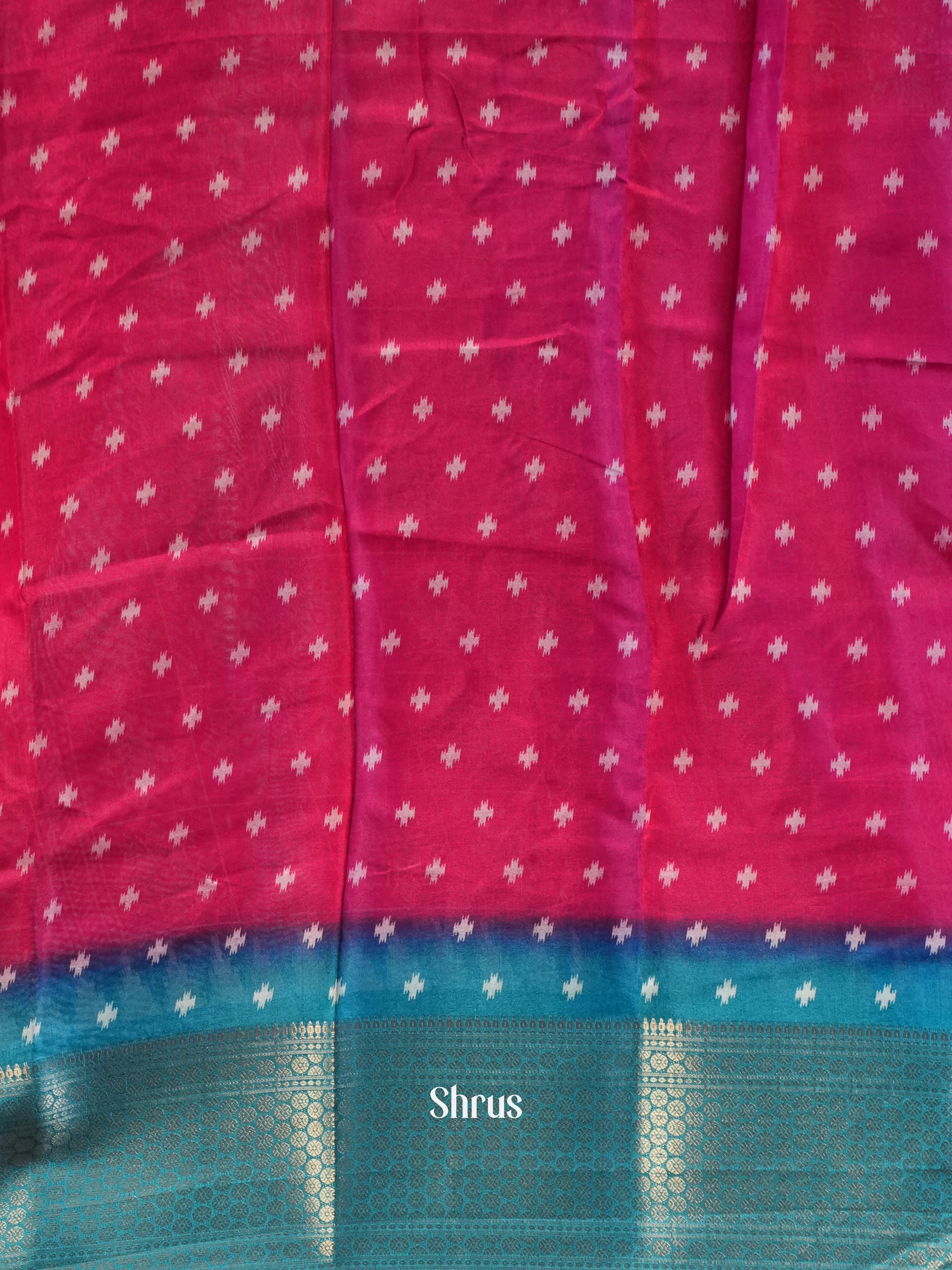 Pink & Blue - Semi Crepe Saree