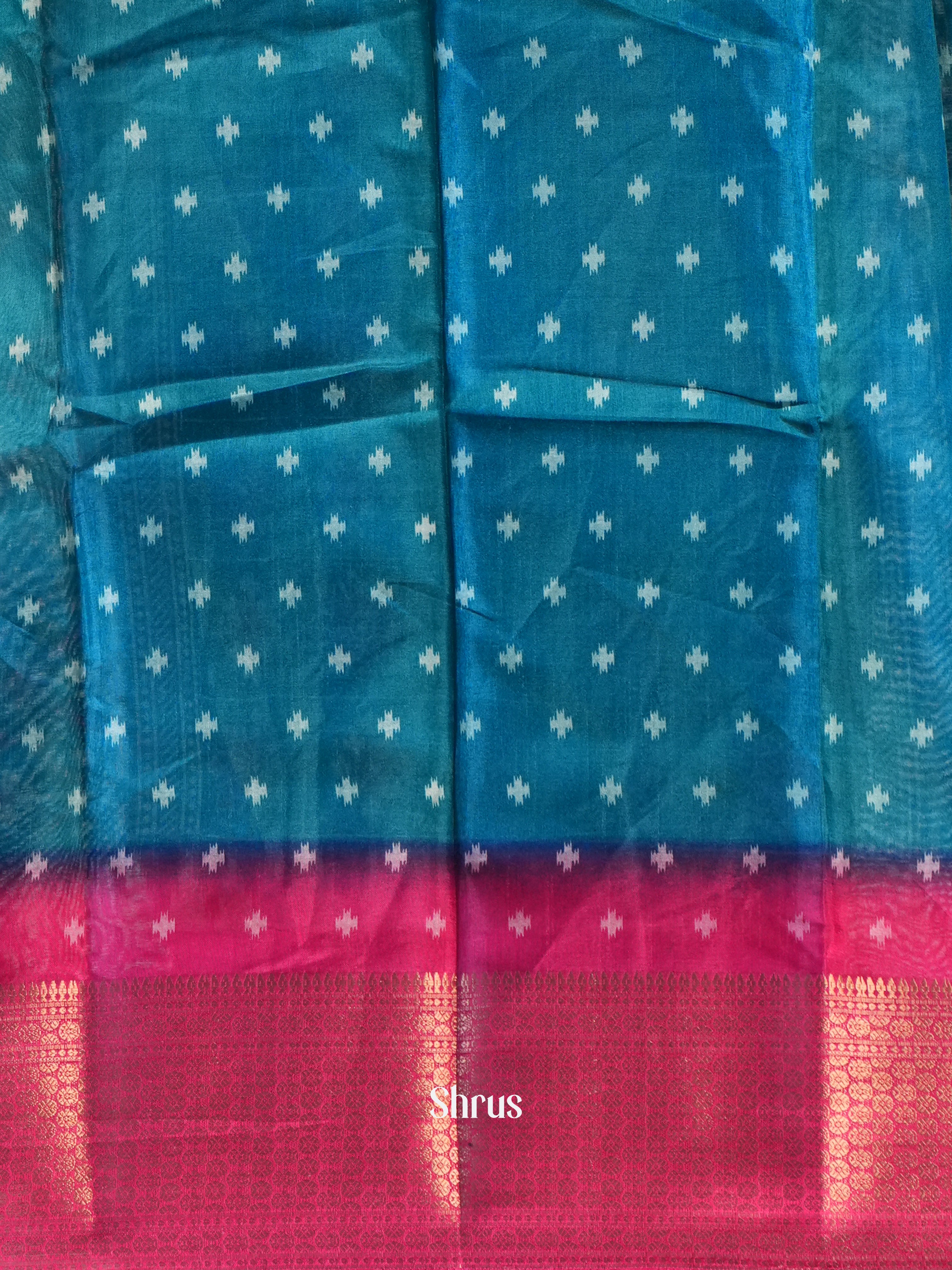 Blue & Pink  - Semi Crepe Saree