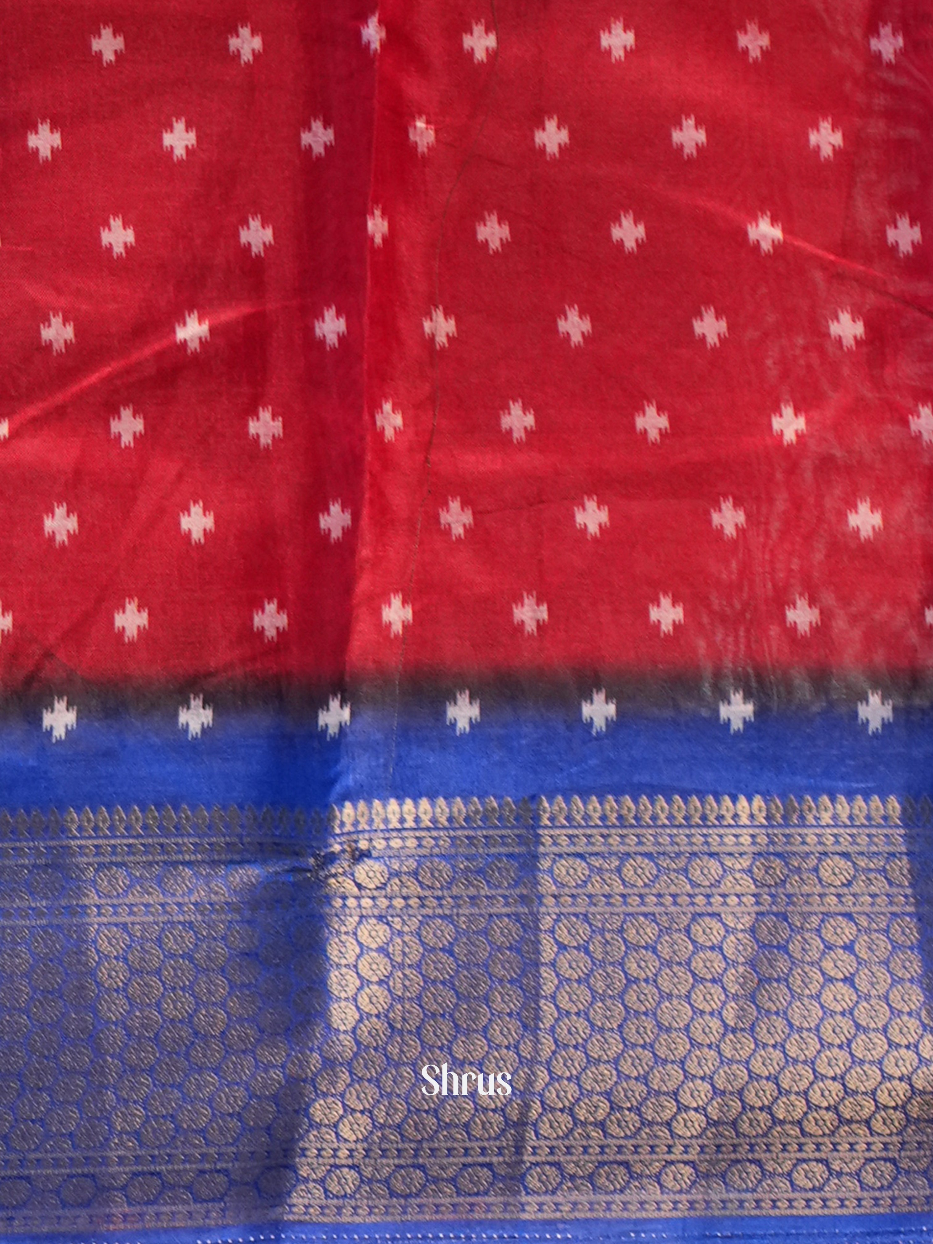 Red & Blue - Semi Crepe Saree