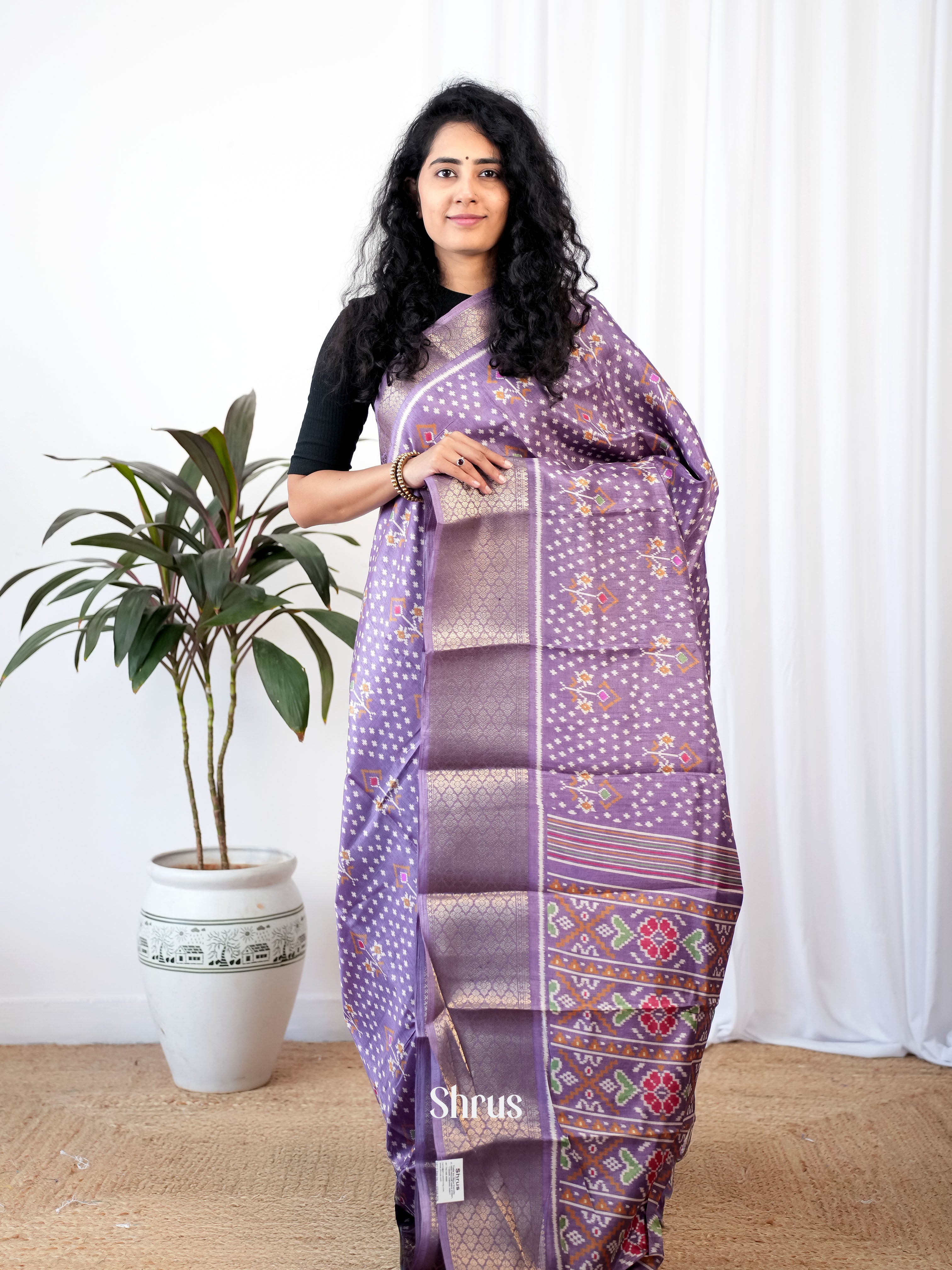 Purple - Semi Crepe Saree