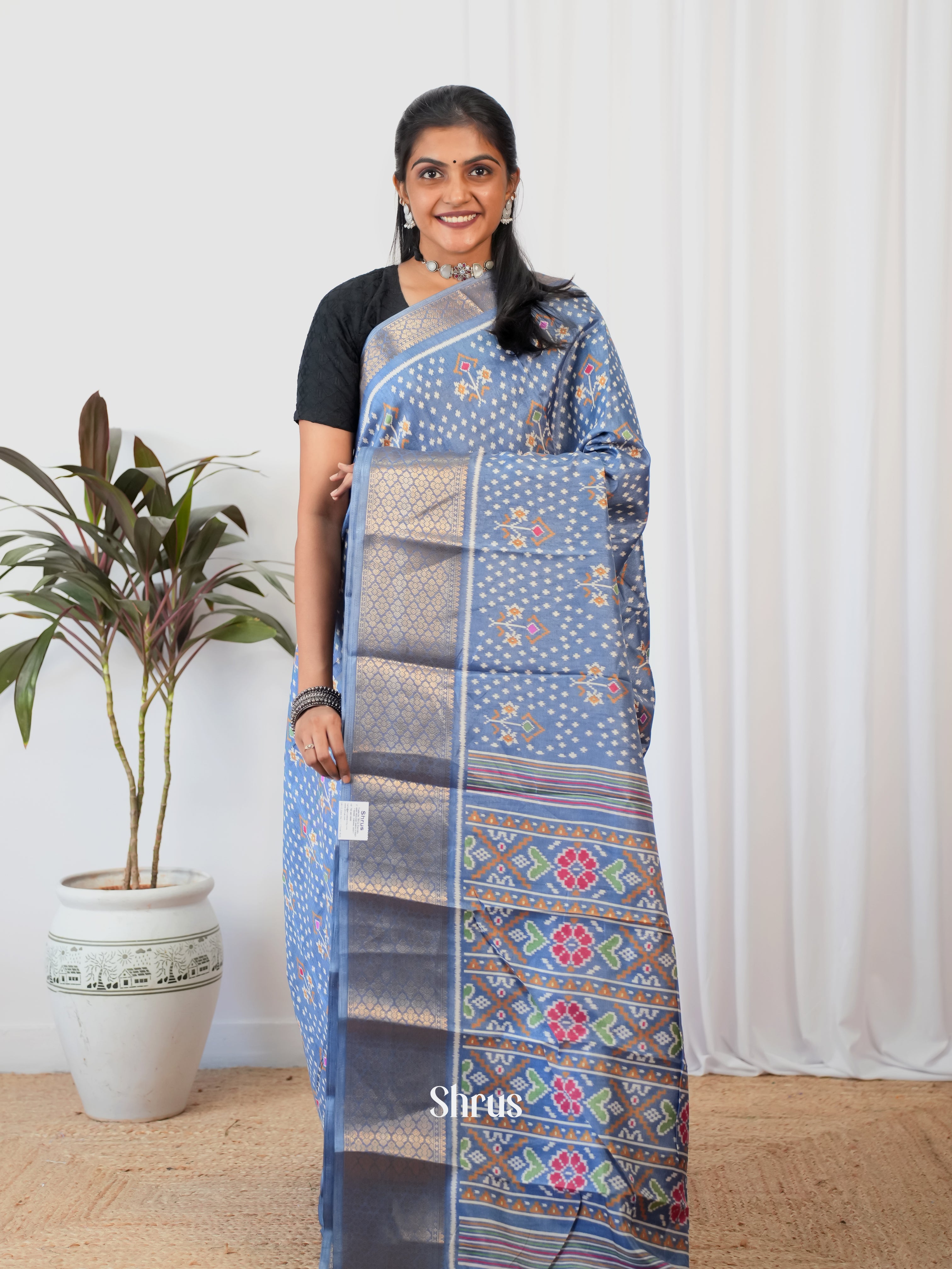 Blue - Semi Crepe Saree