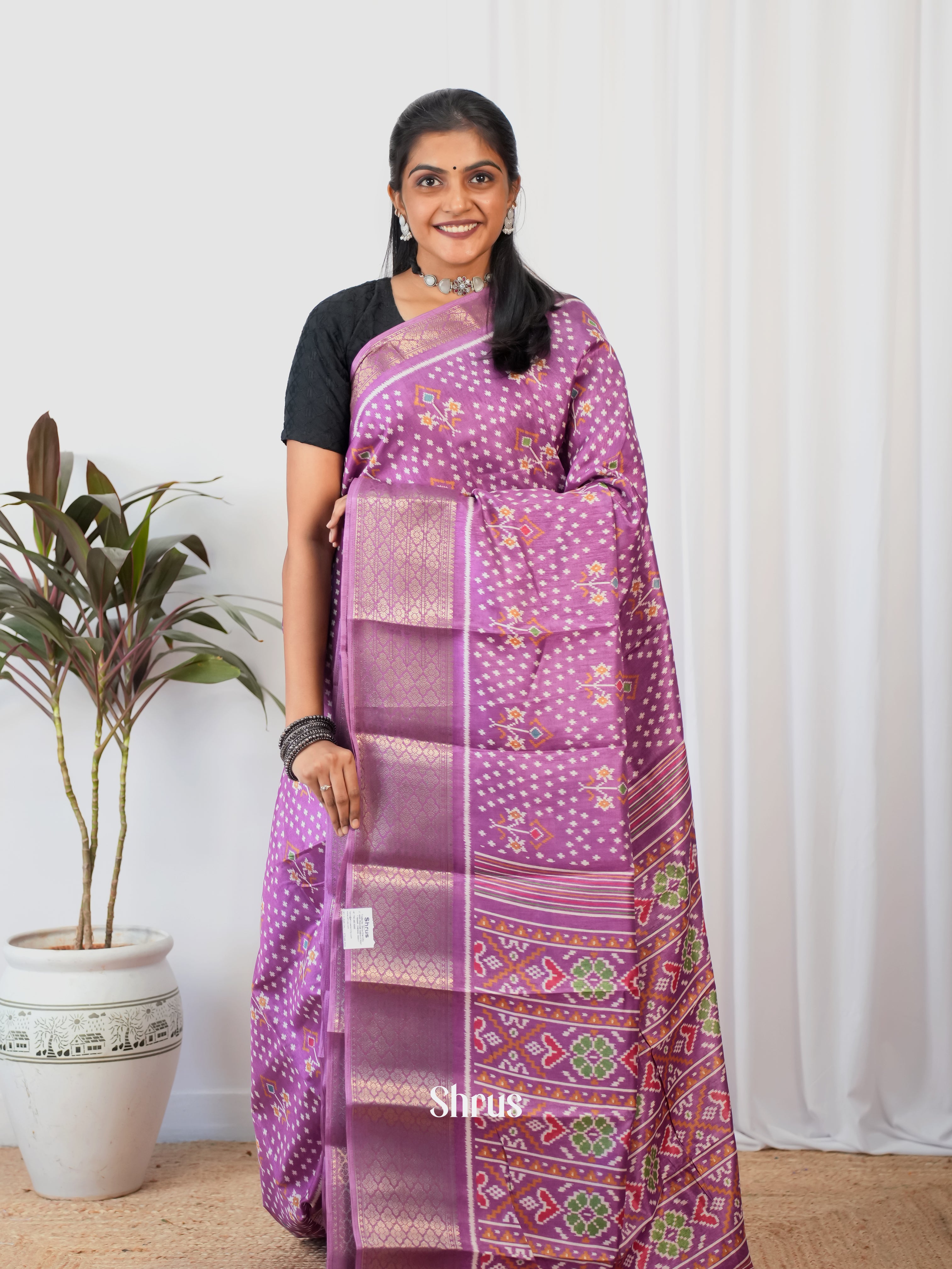 Purple - Semi Crepe Saree