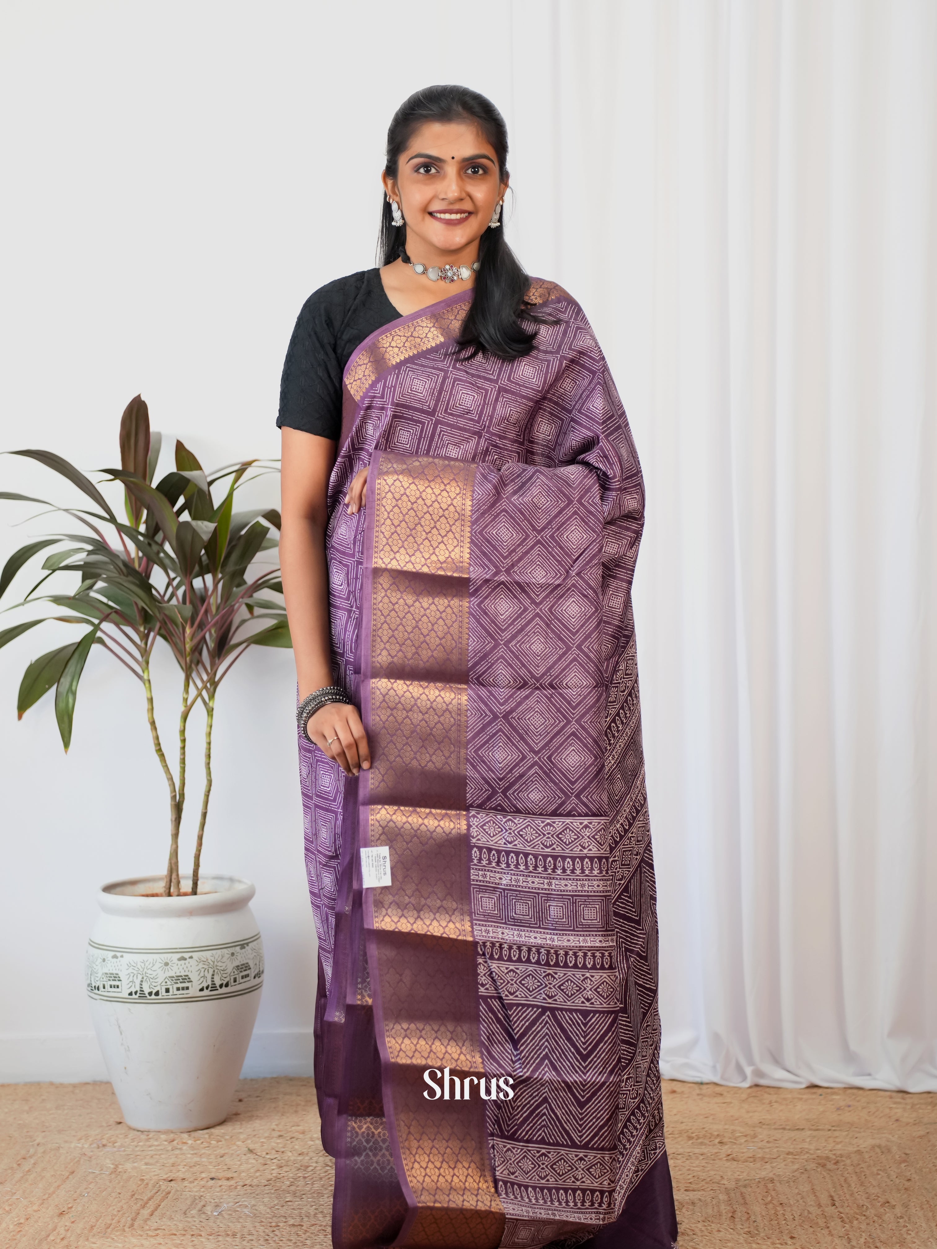 Purple- Semi Crepe Saree