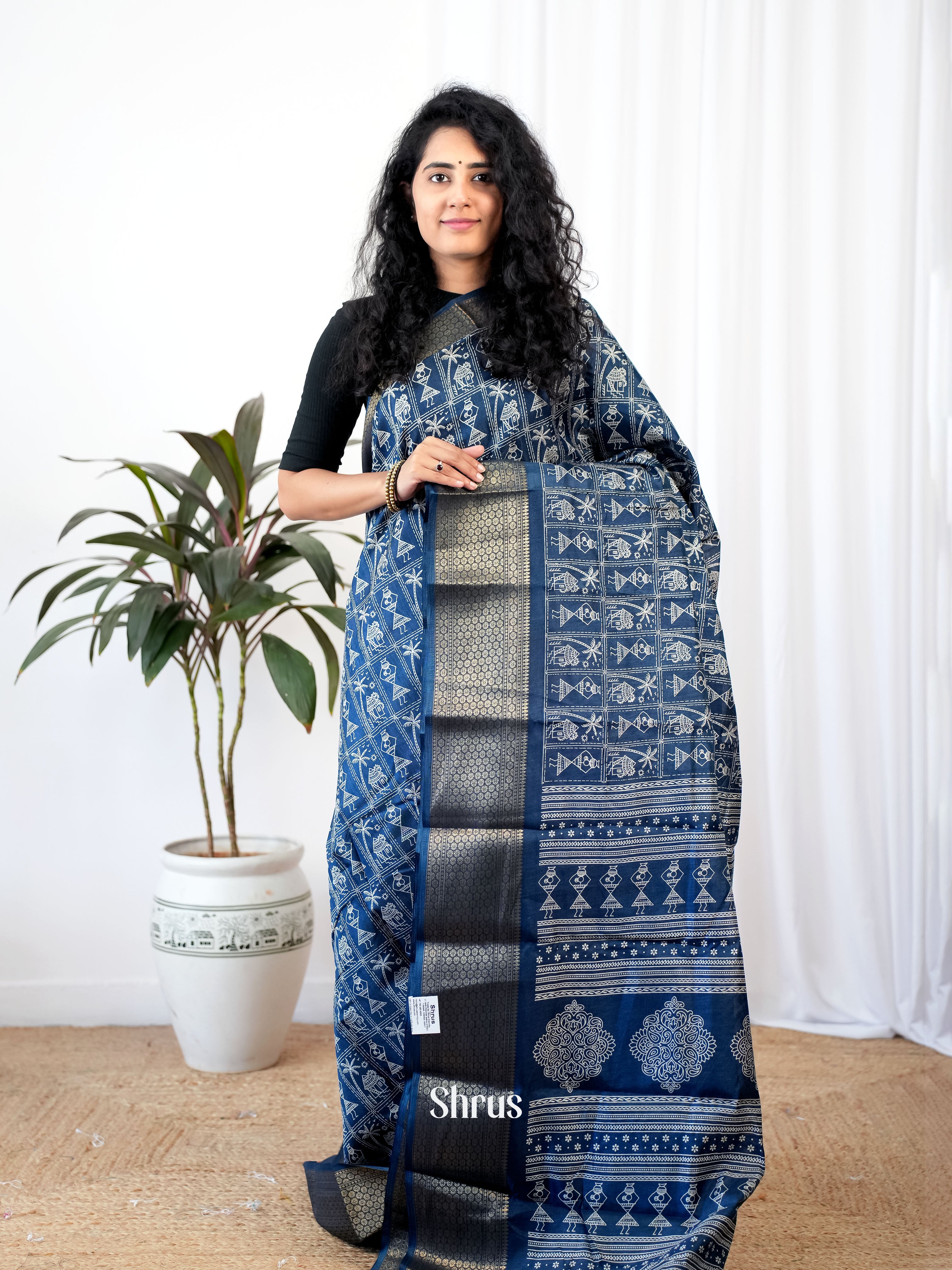 Blue - Semi Crepe Saree