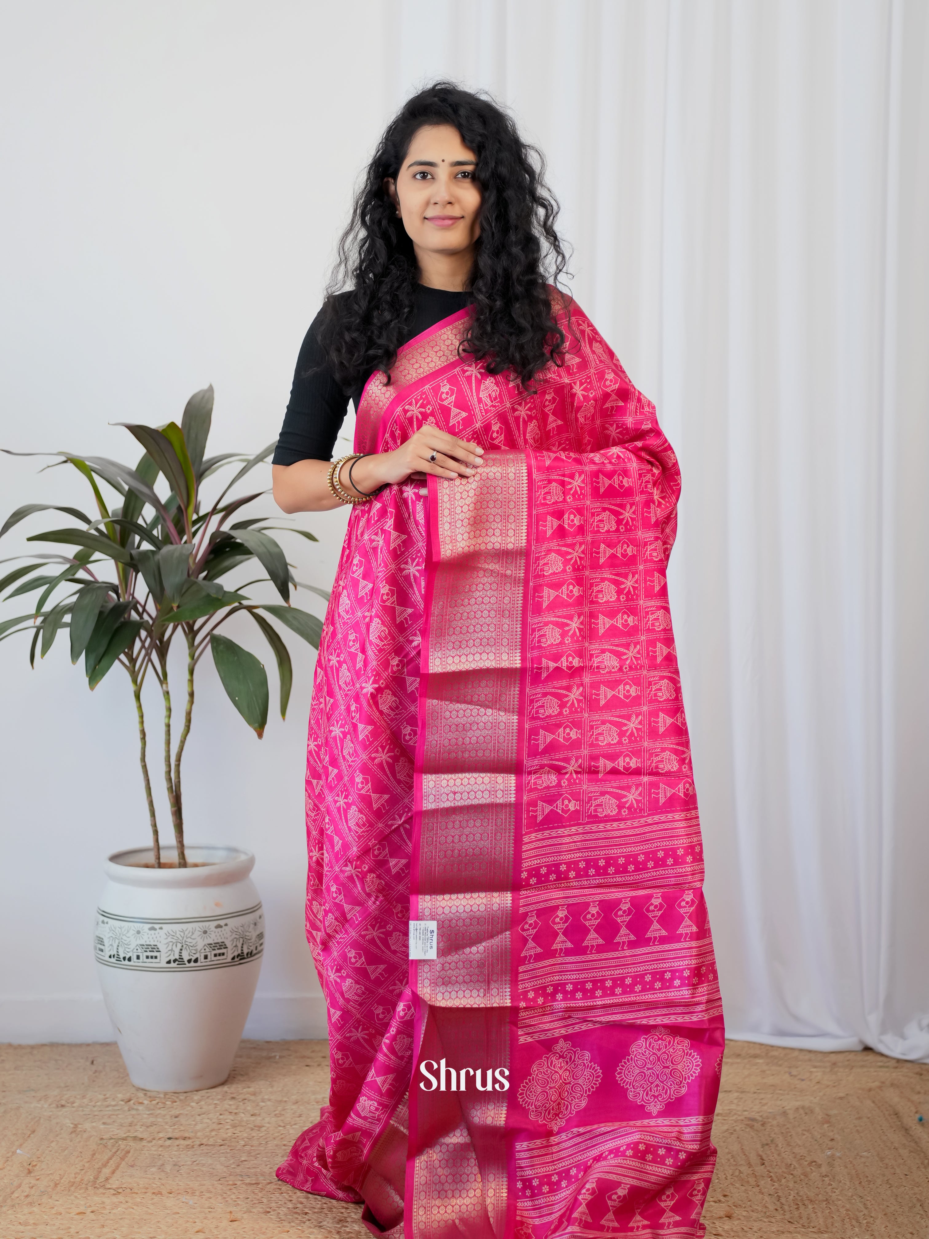 Pink - Semi Crepe Saree