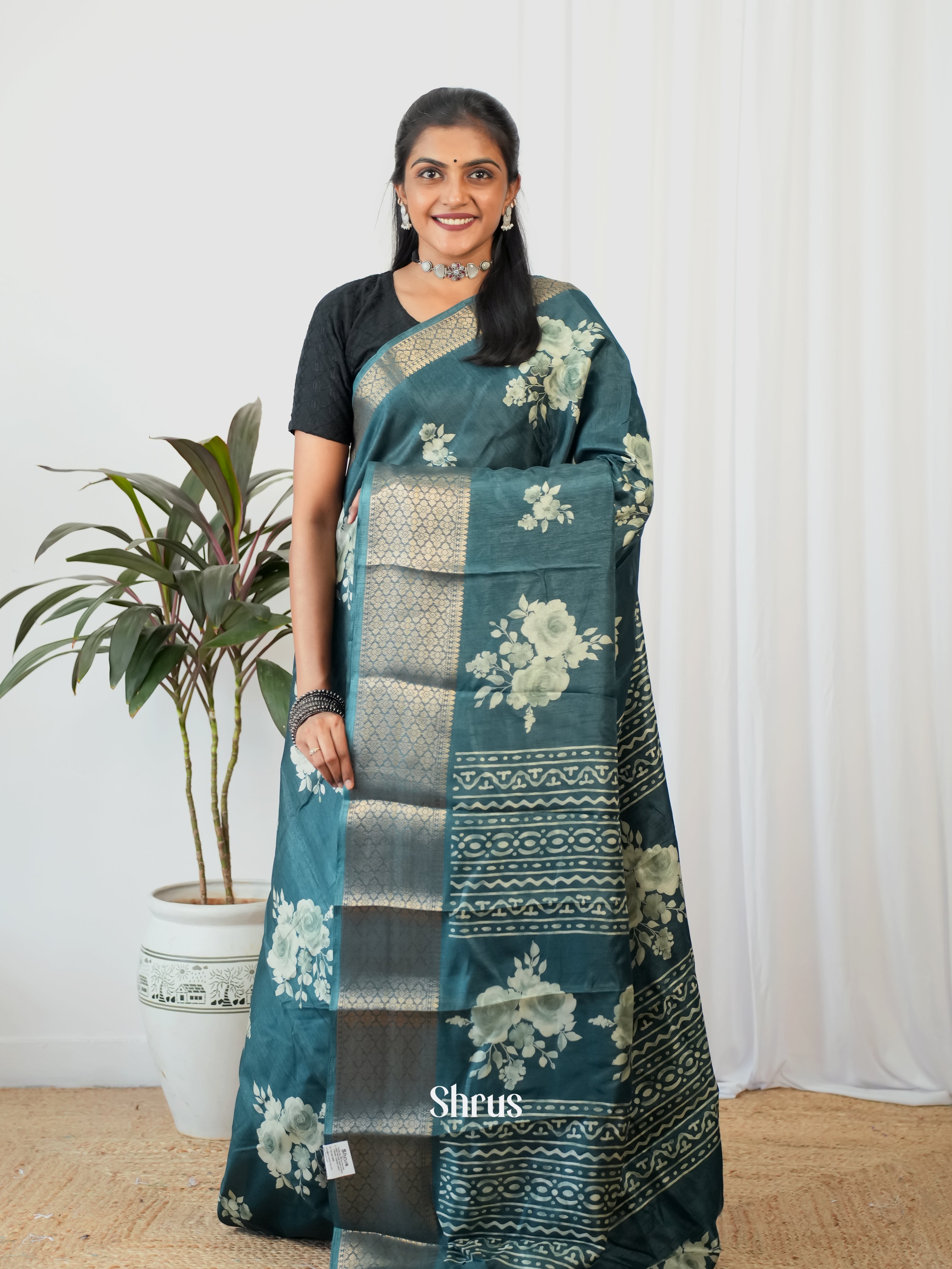 Blue - Semi Crepe Saree