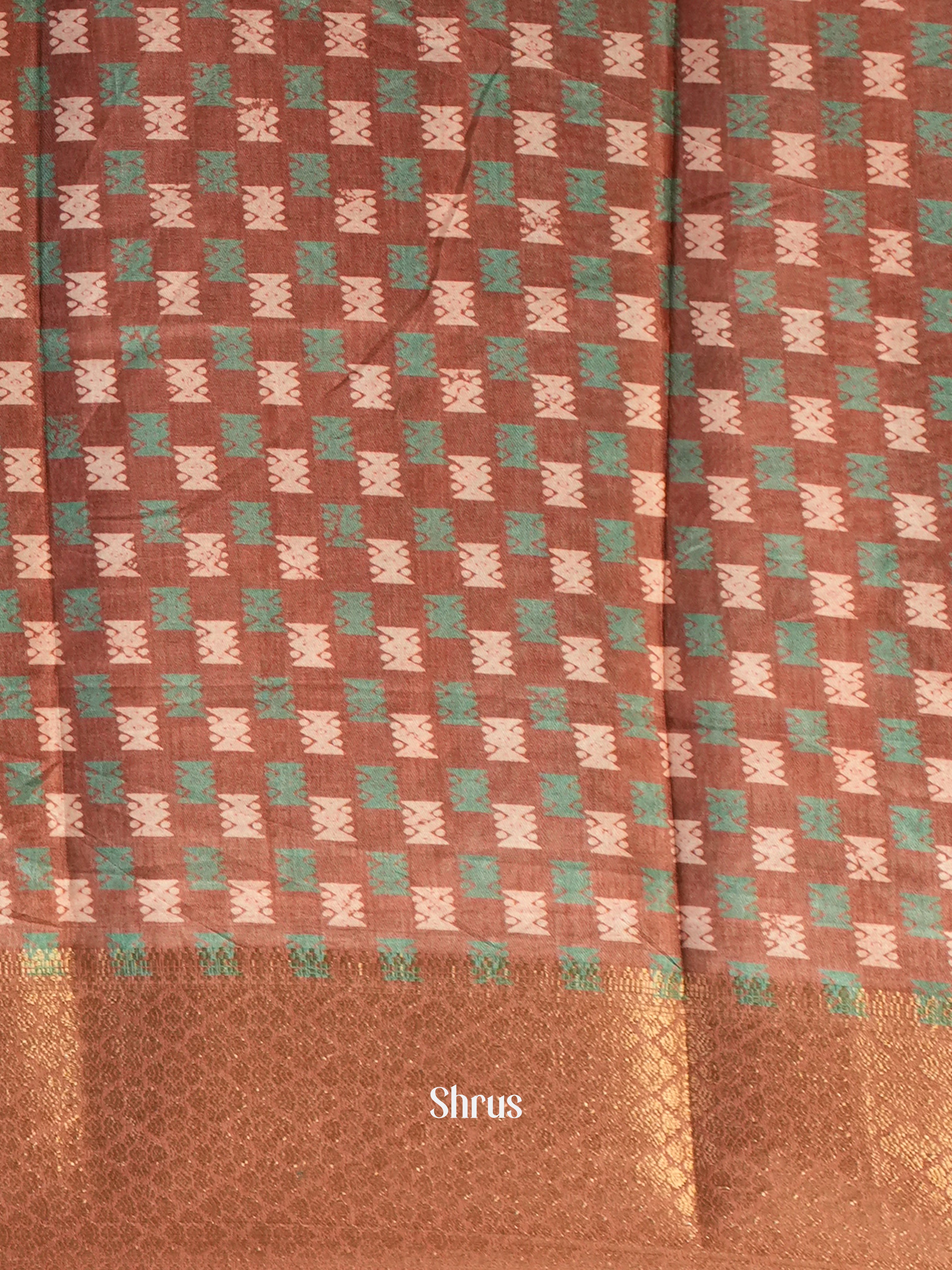 Brown & Green - Semi Crepe Saree