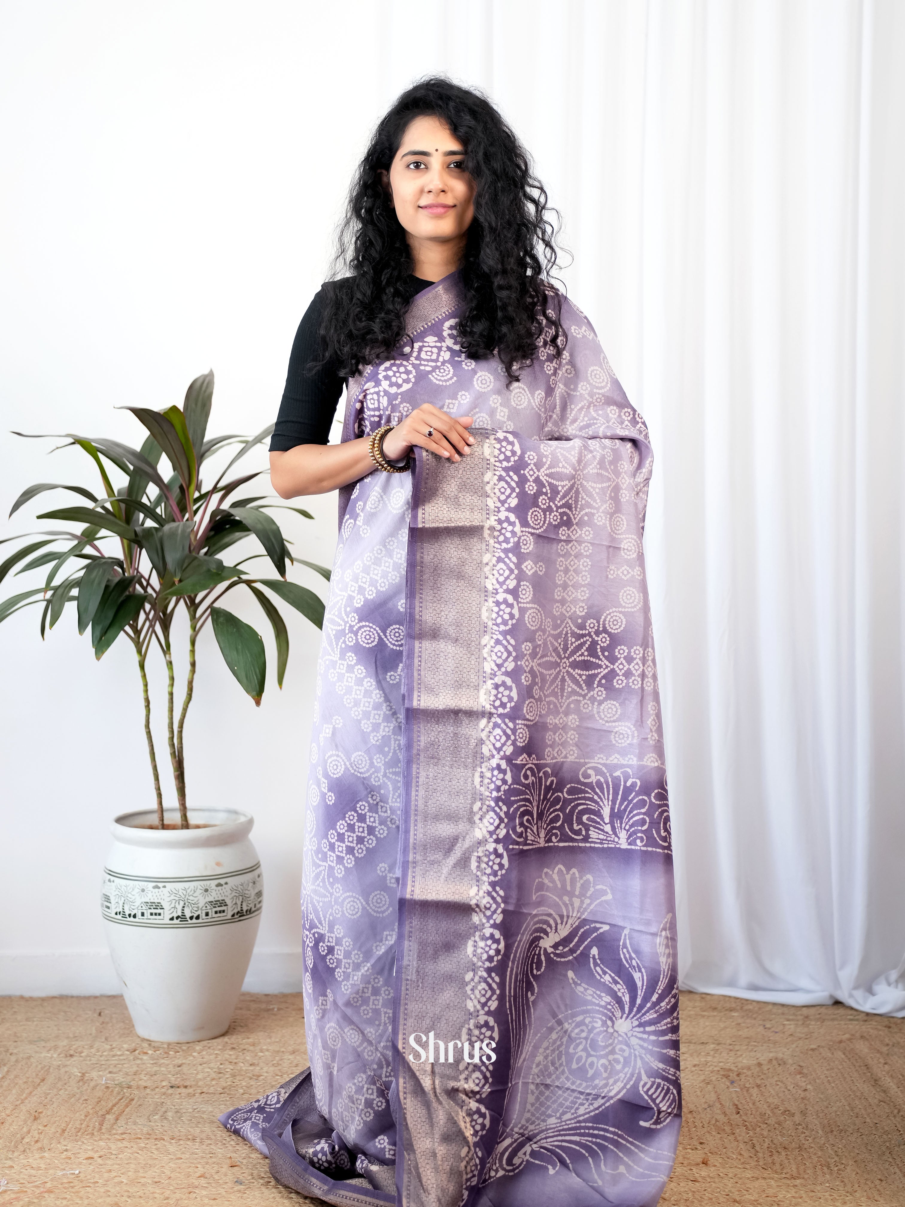 Purple - Semi Crepe Saree