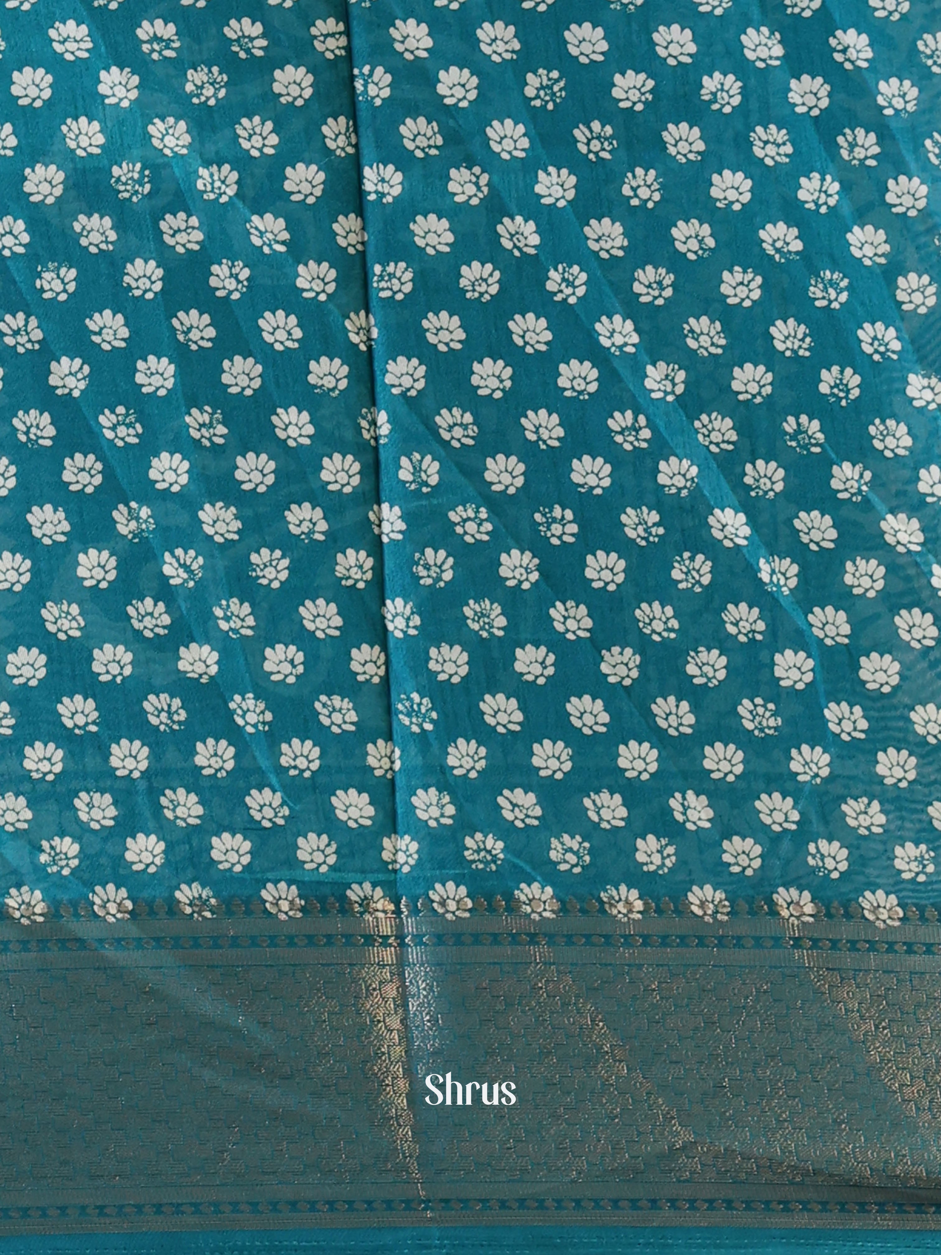 Teal - Semi Crepe Saree