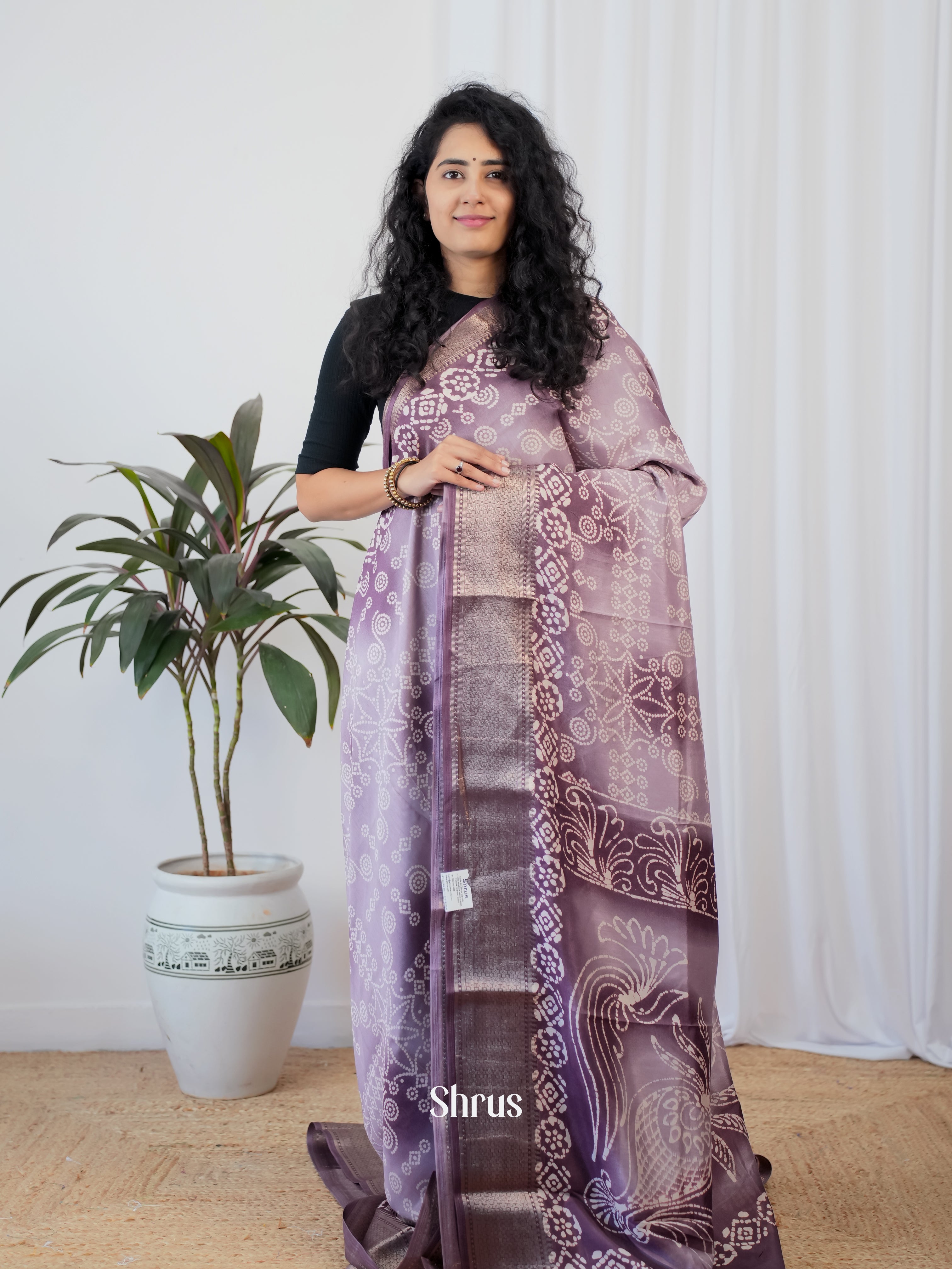 Purple - Semi Crepe Saree