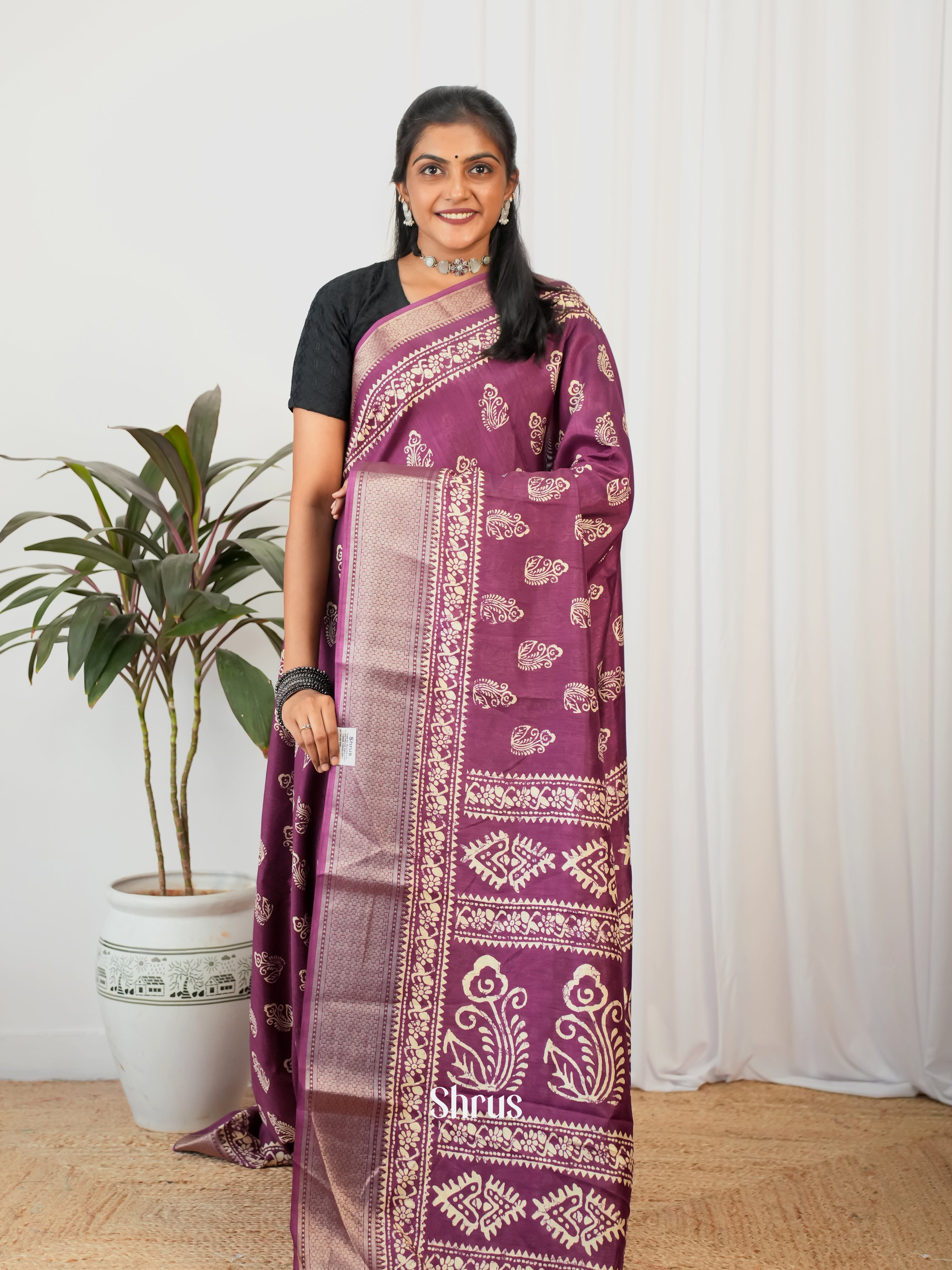 Purple - Semi Crepe Saree