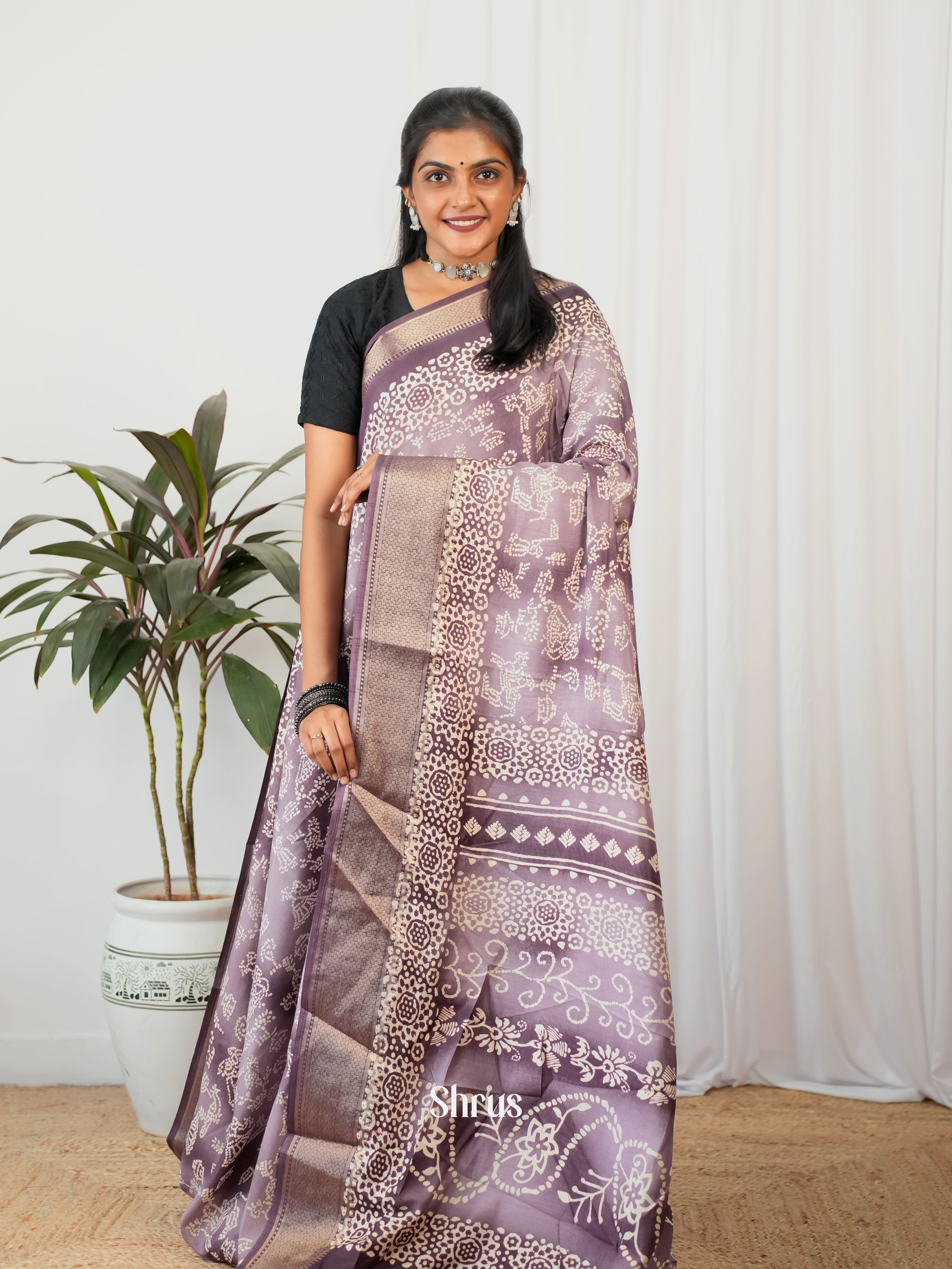 Purple - Semi Crepe Saree