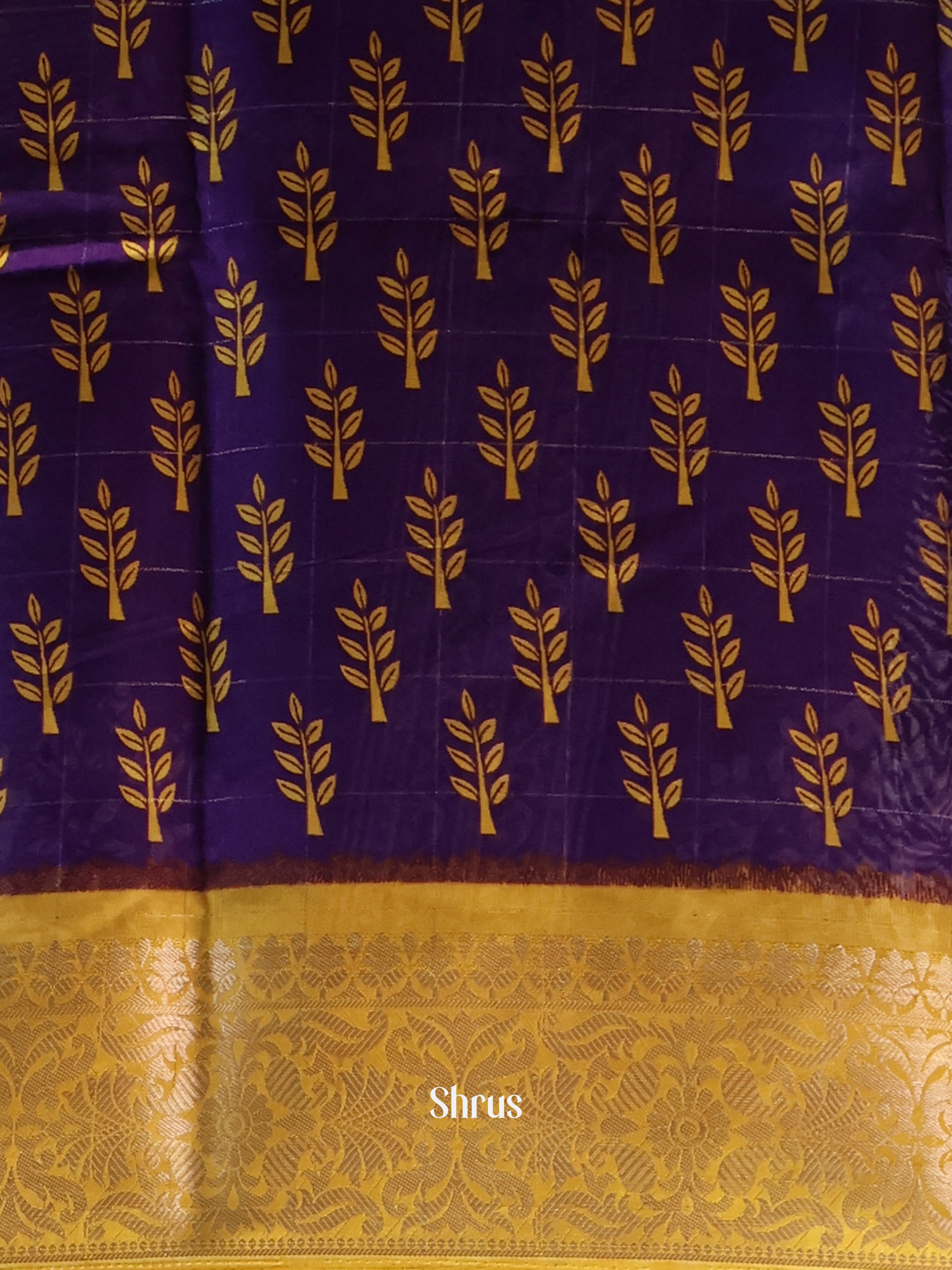 Violet & Yellow - Semi Crepe Saree