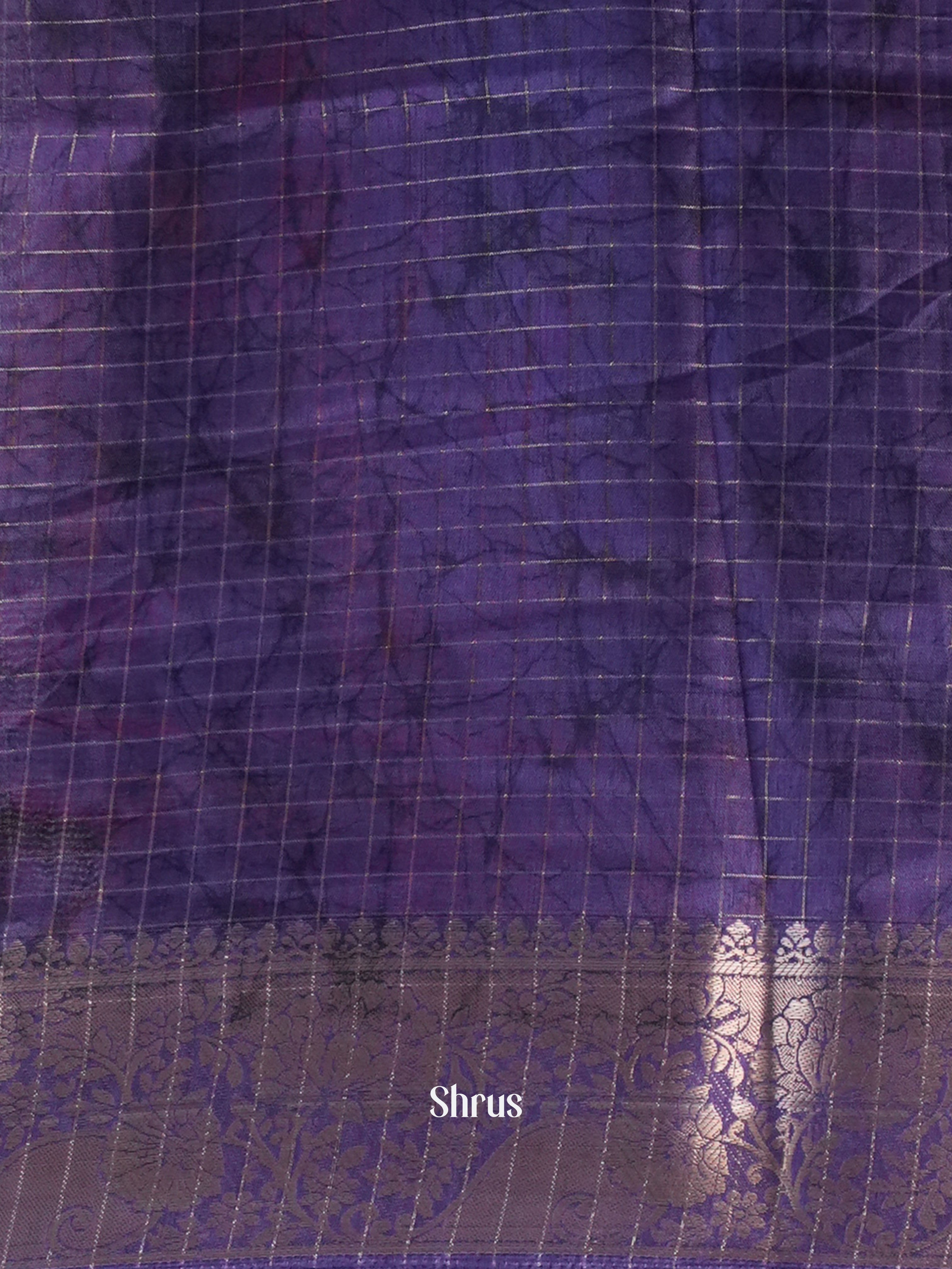 Cream & Violet - Semi Crepe Saree