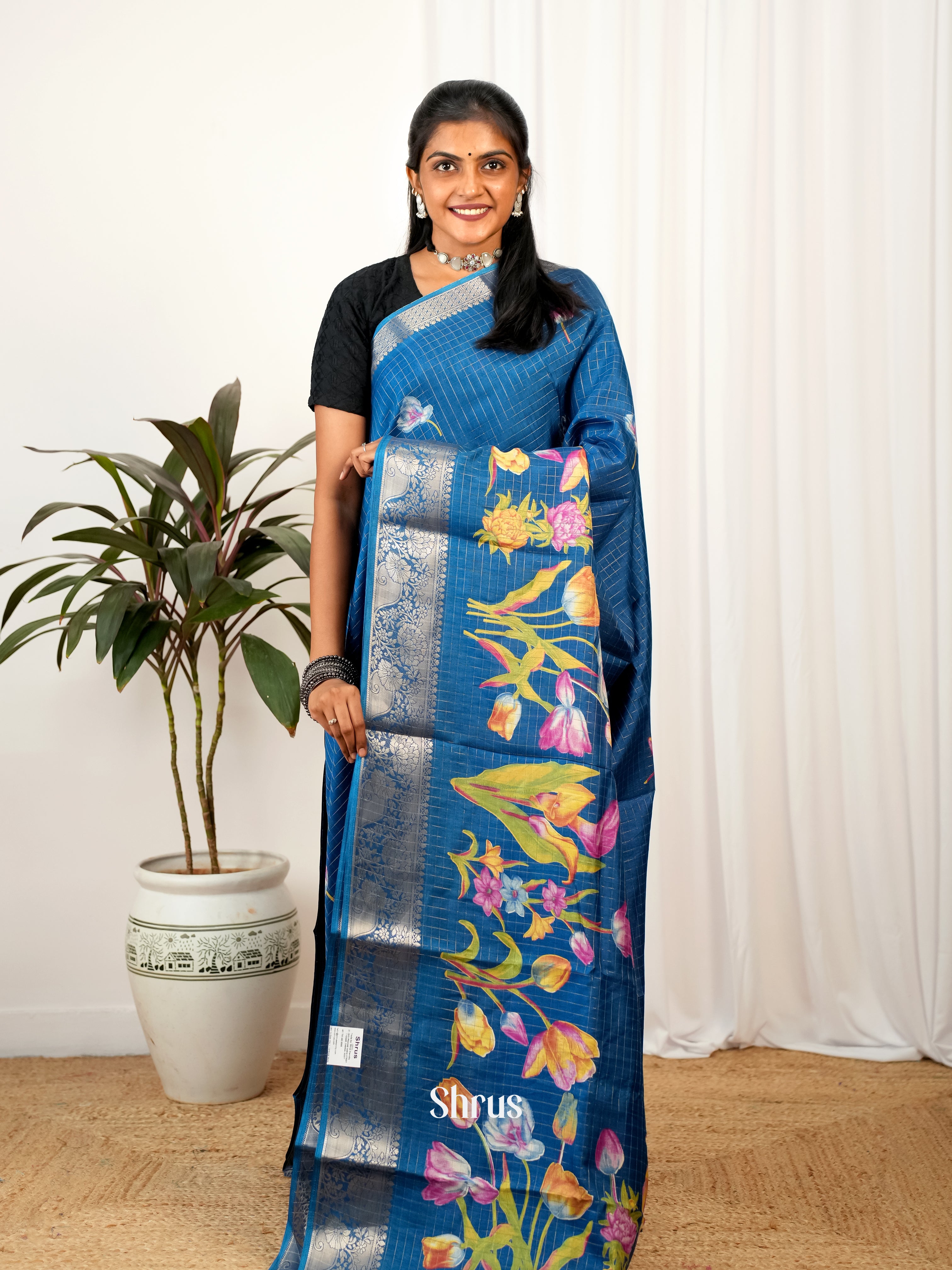 Blue - Semi Crepe Saree