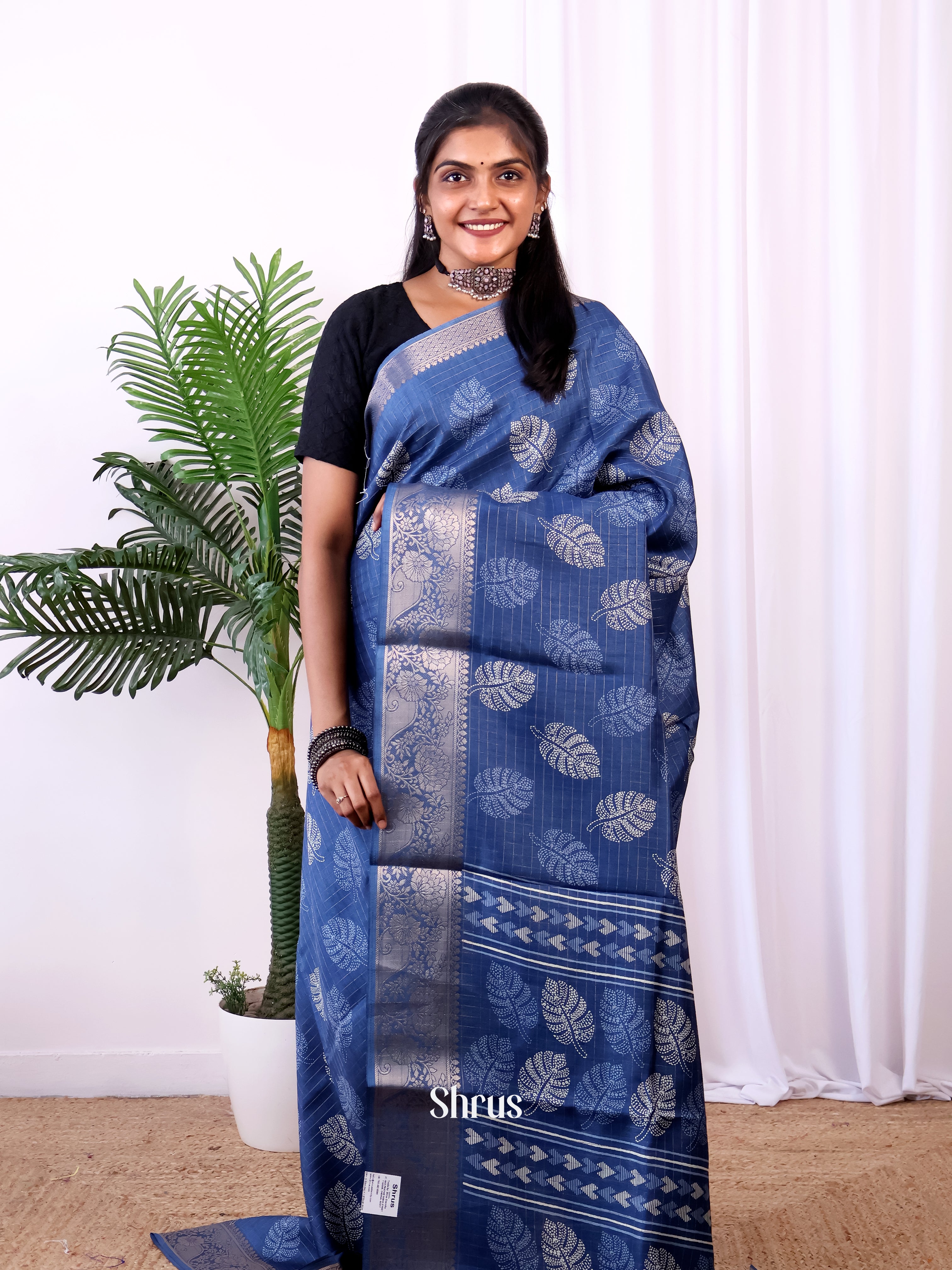 Blue- Semi Crepe Saree