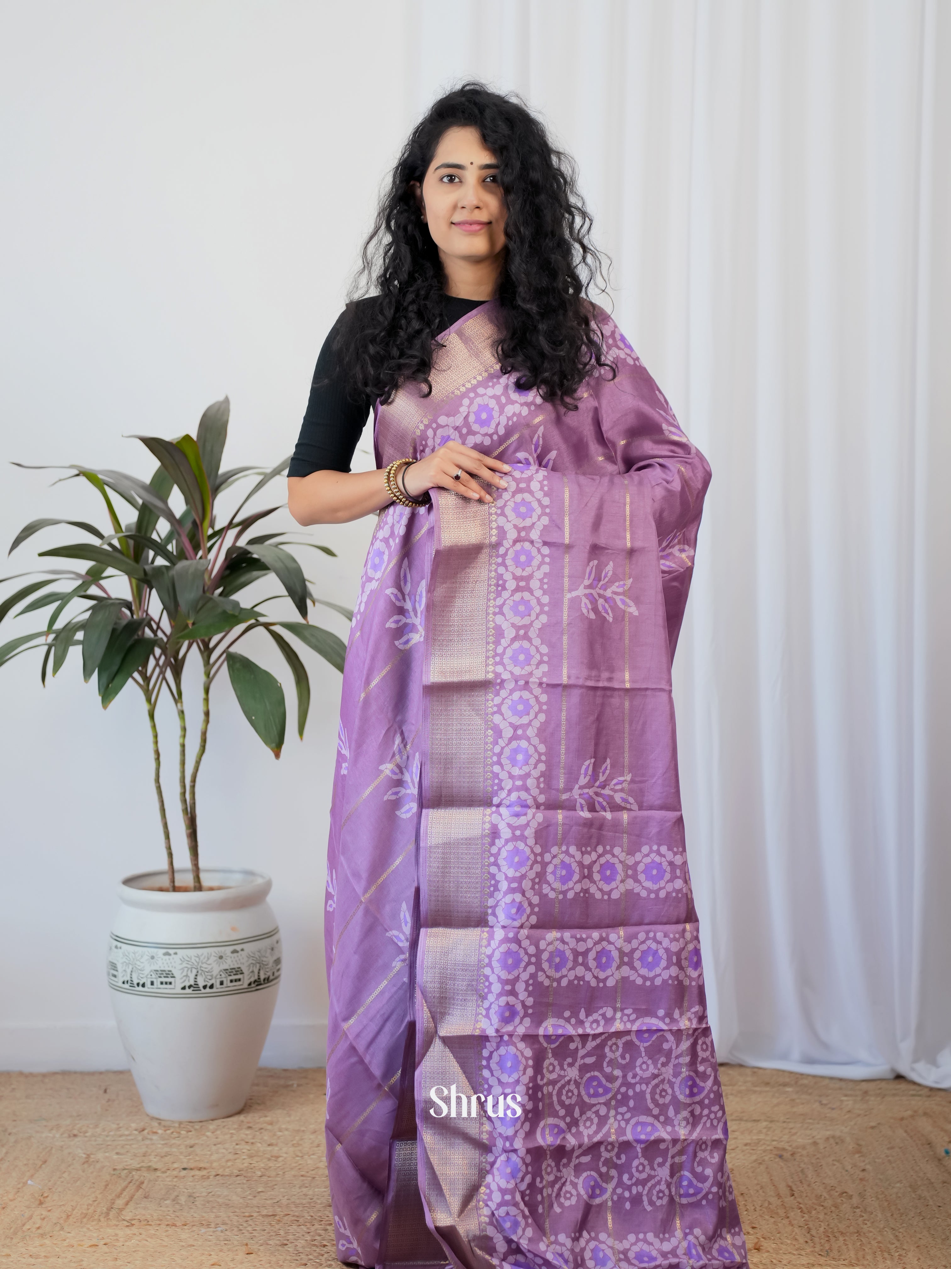 Purple - Semi Crepe Saree