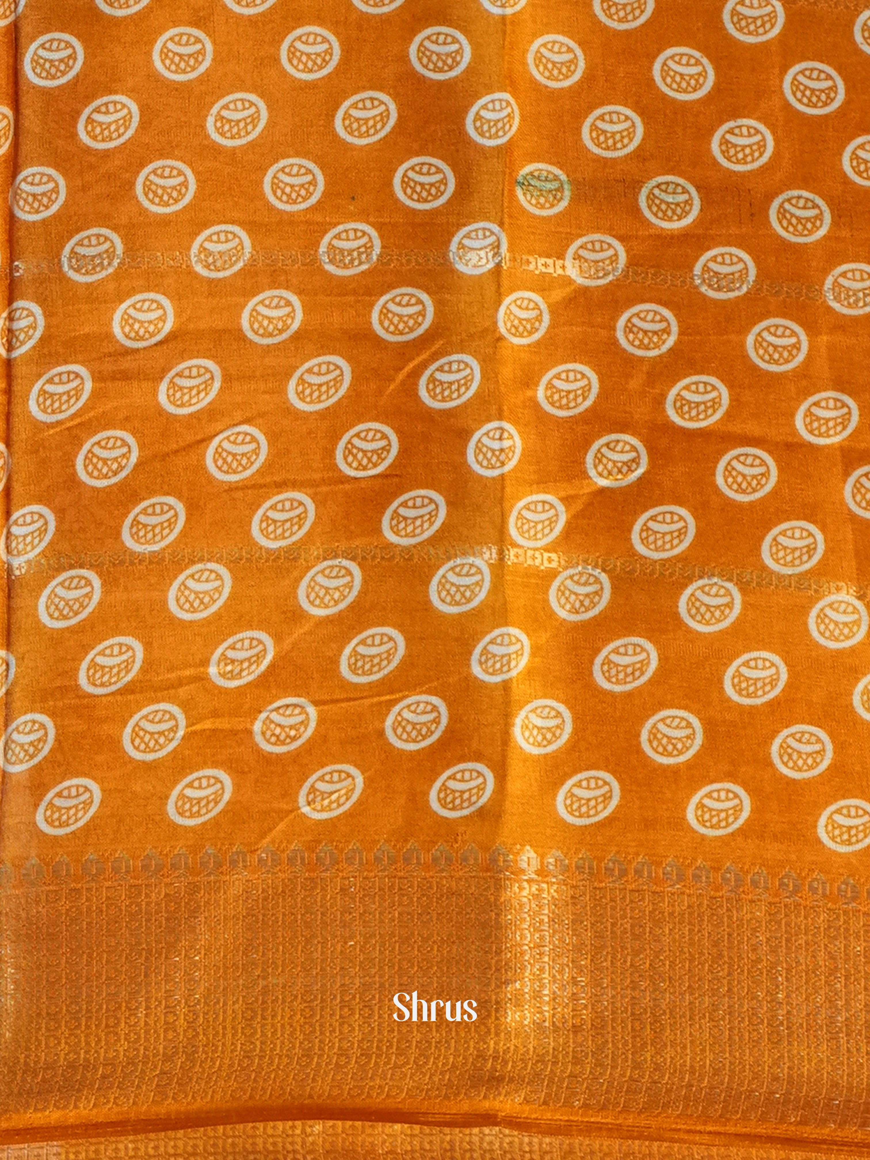 Green & Orange - Semi Crepe Saree