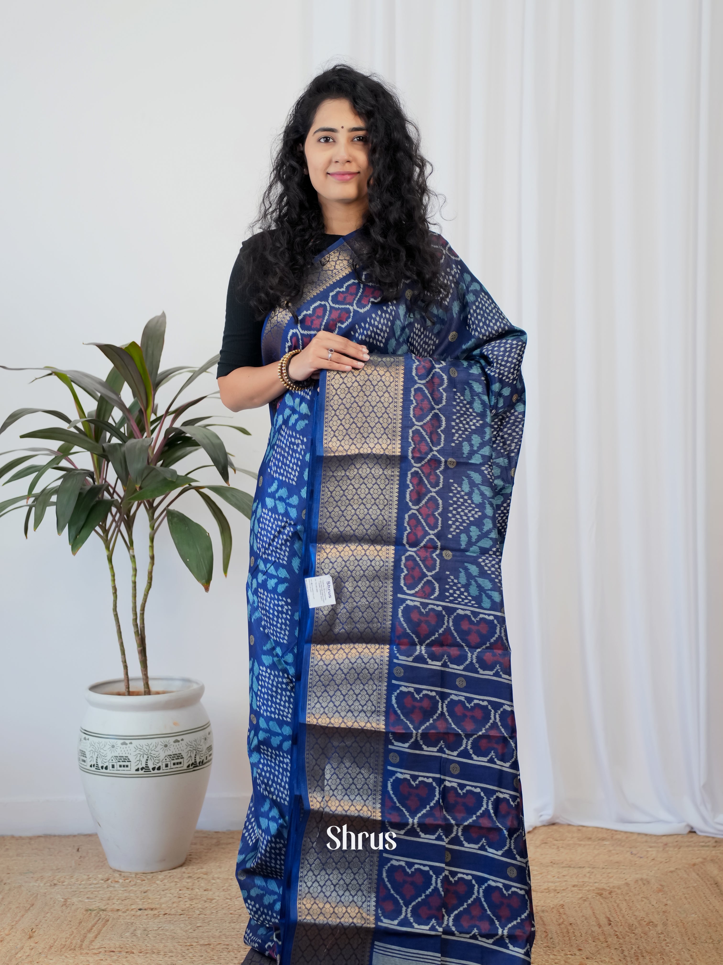 Blue - Semi Crepe Saree