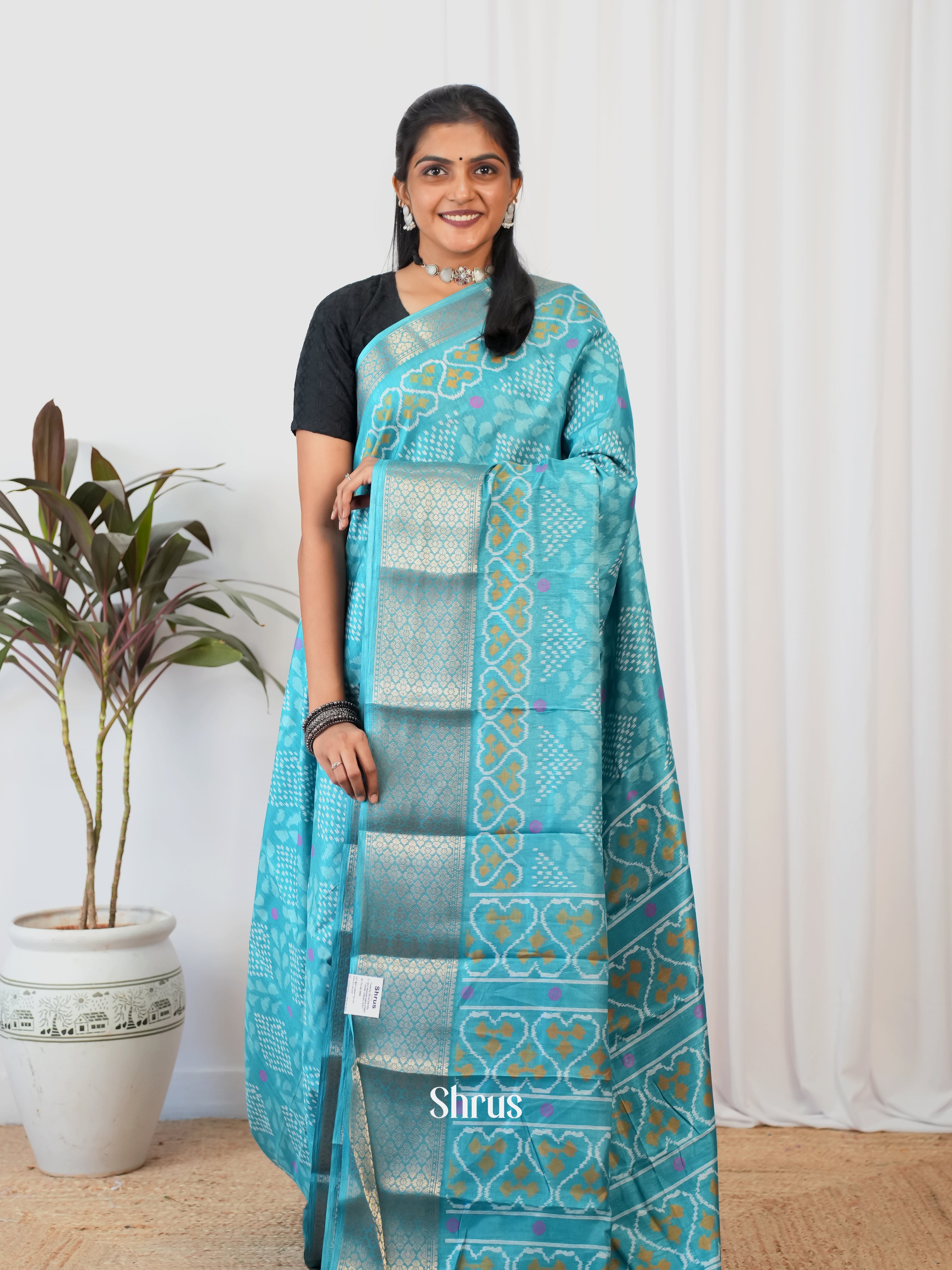 Blue - Semi Crepe Saree