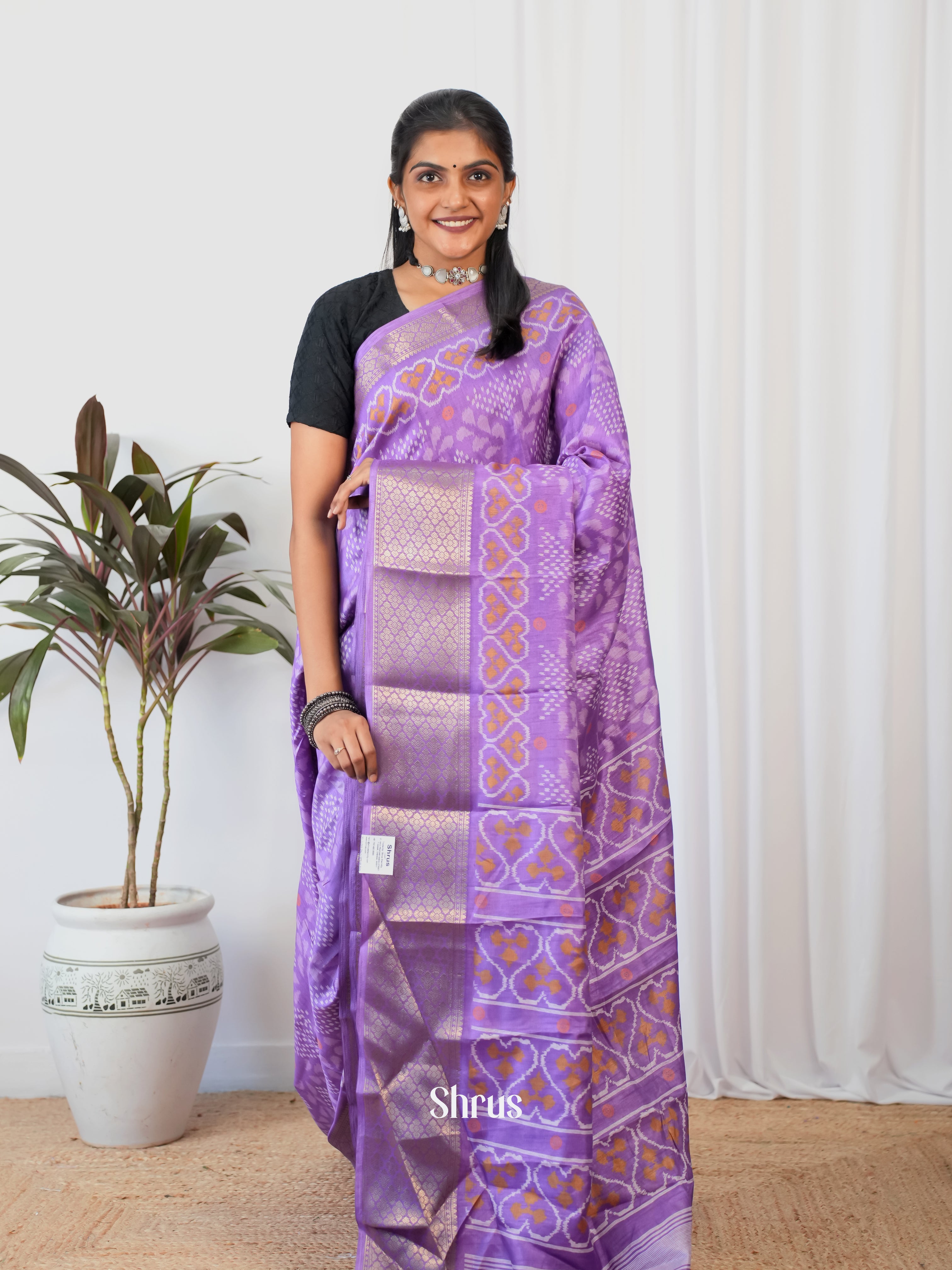 Purple - Semi Crepe Saree