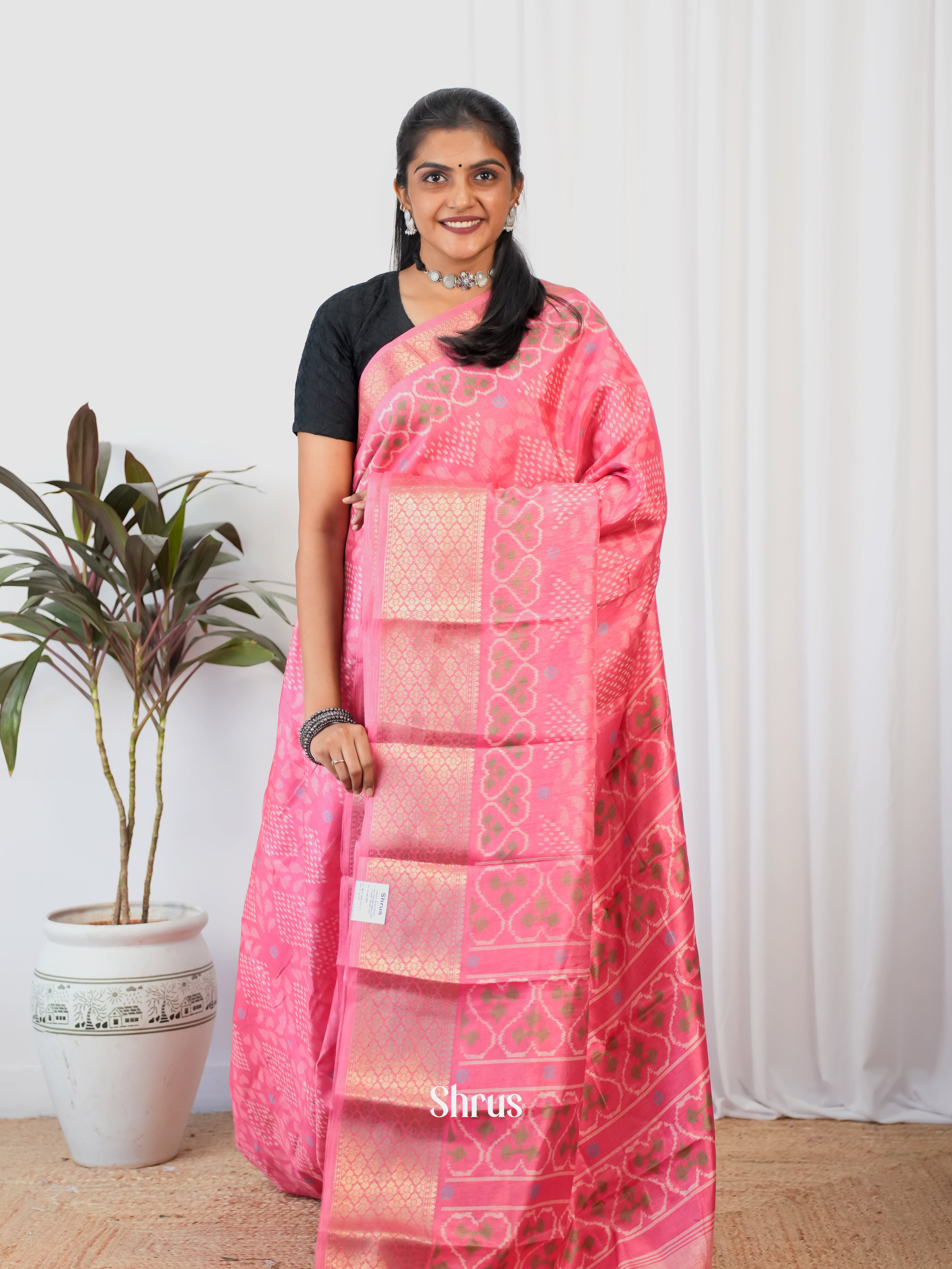 Pink - Semi Crepe Saree