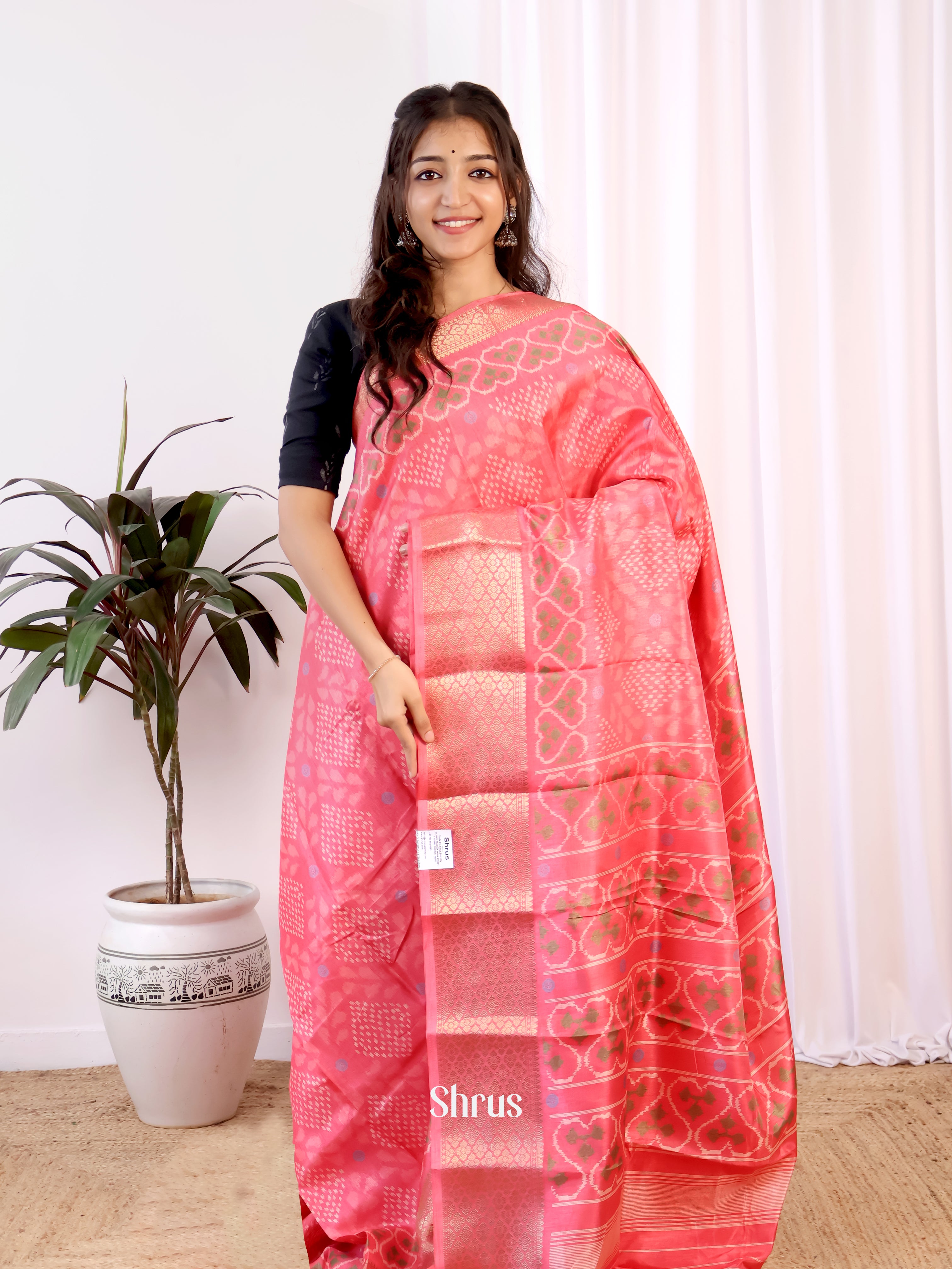 Pink - Semi Crepe Saree