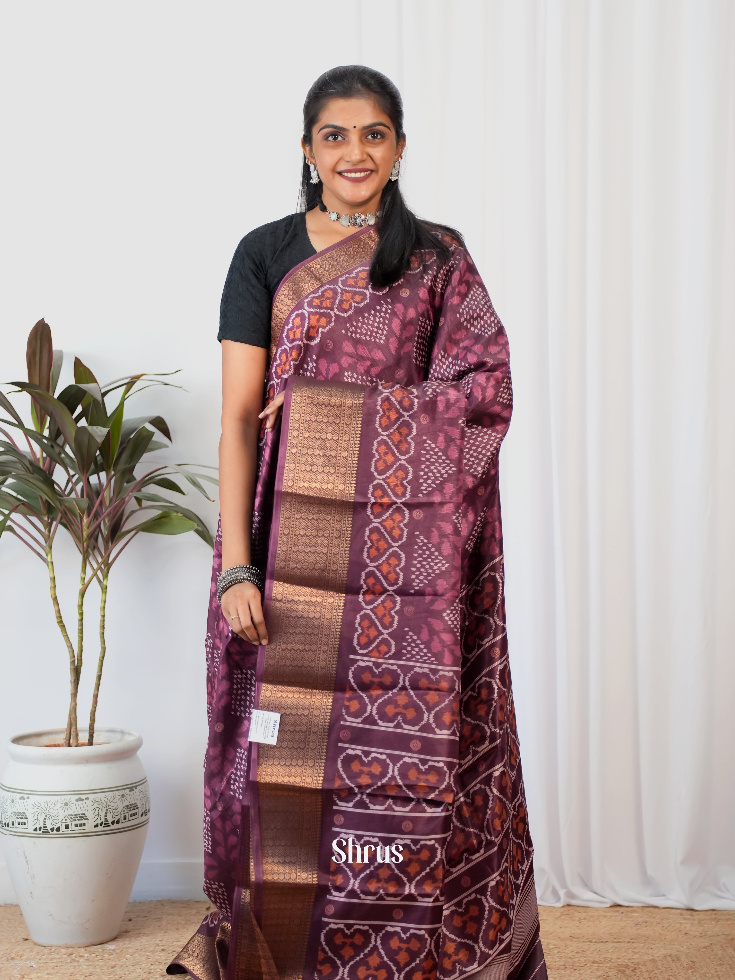 Brown- Semi Crepe Saree