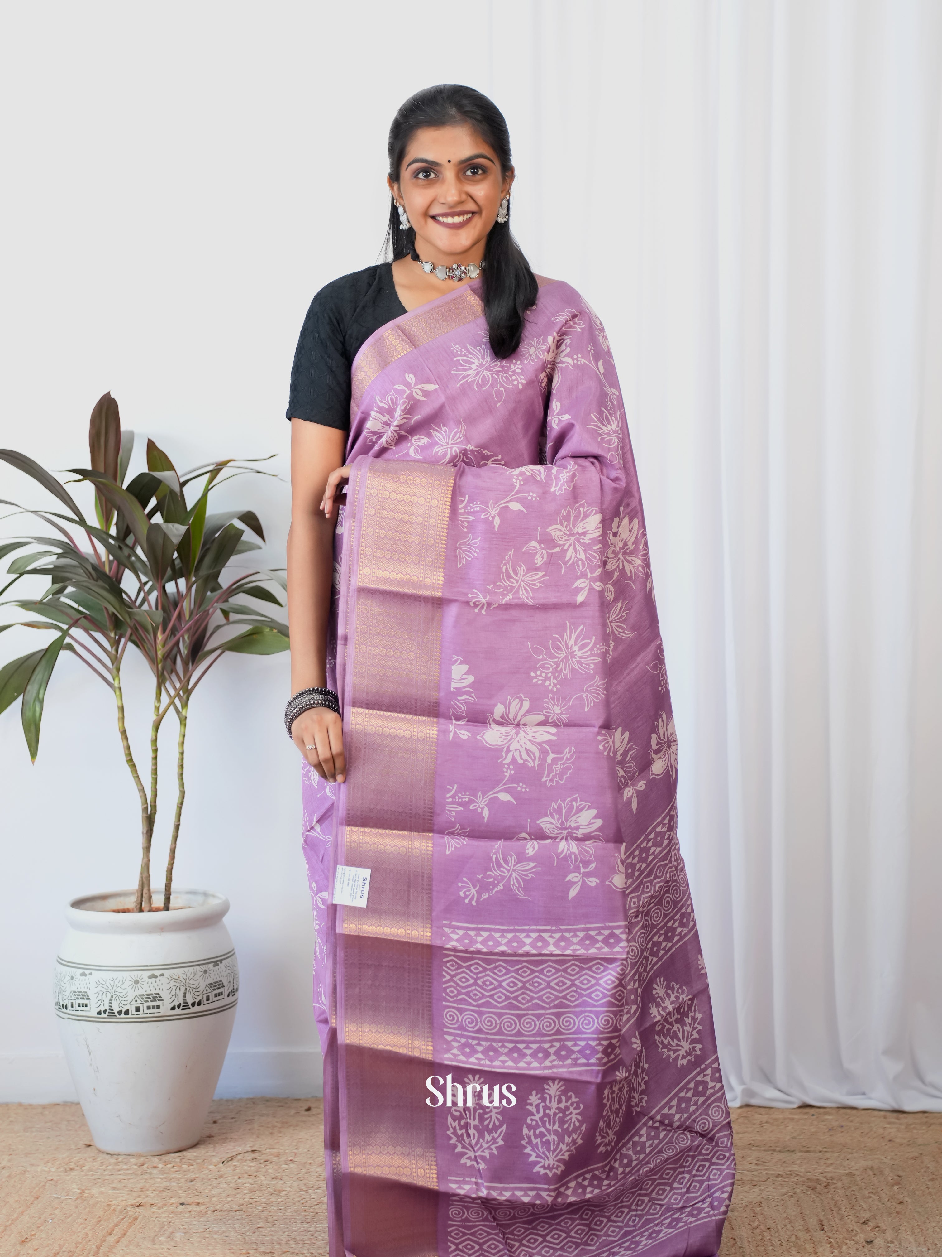 Purple - Semi Crepe Saree