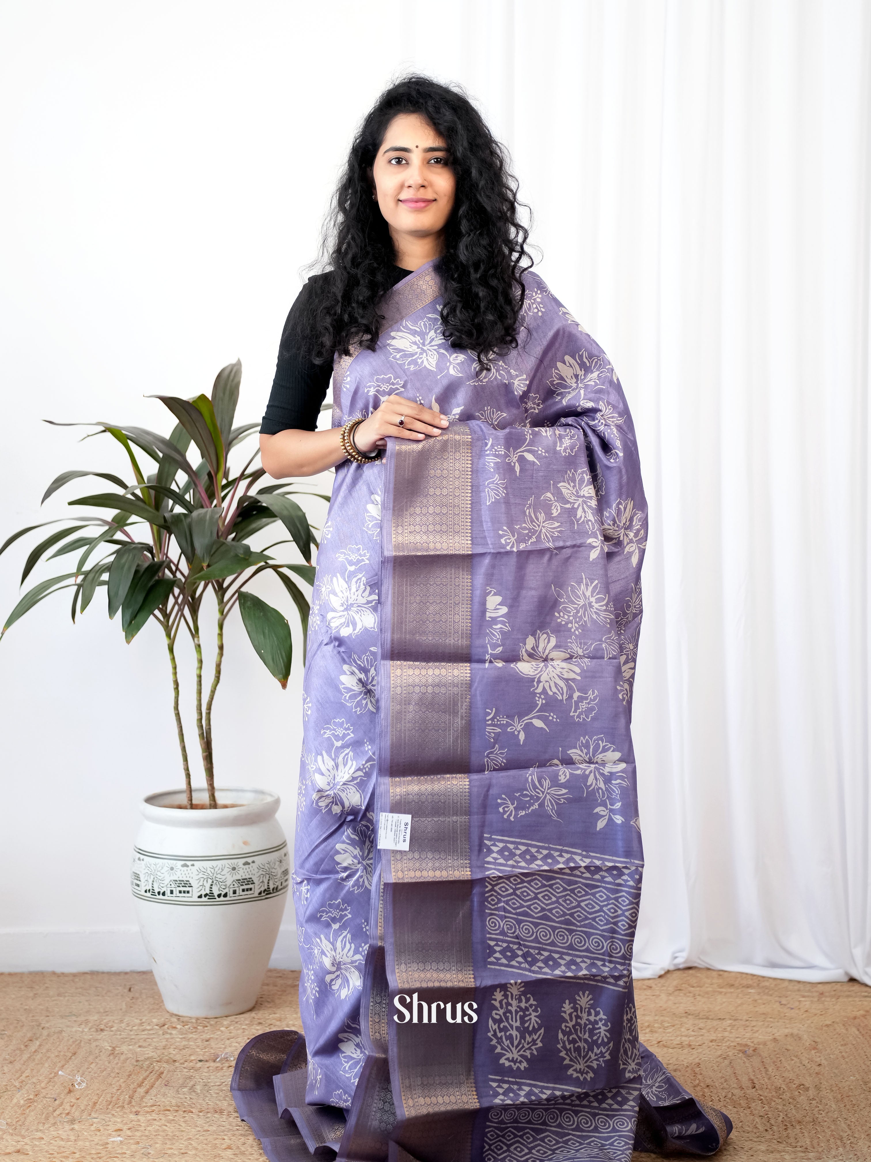 Purple - Semi Crepe Saree