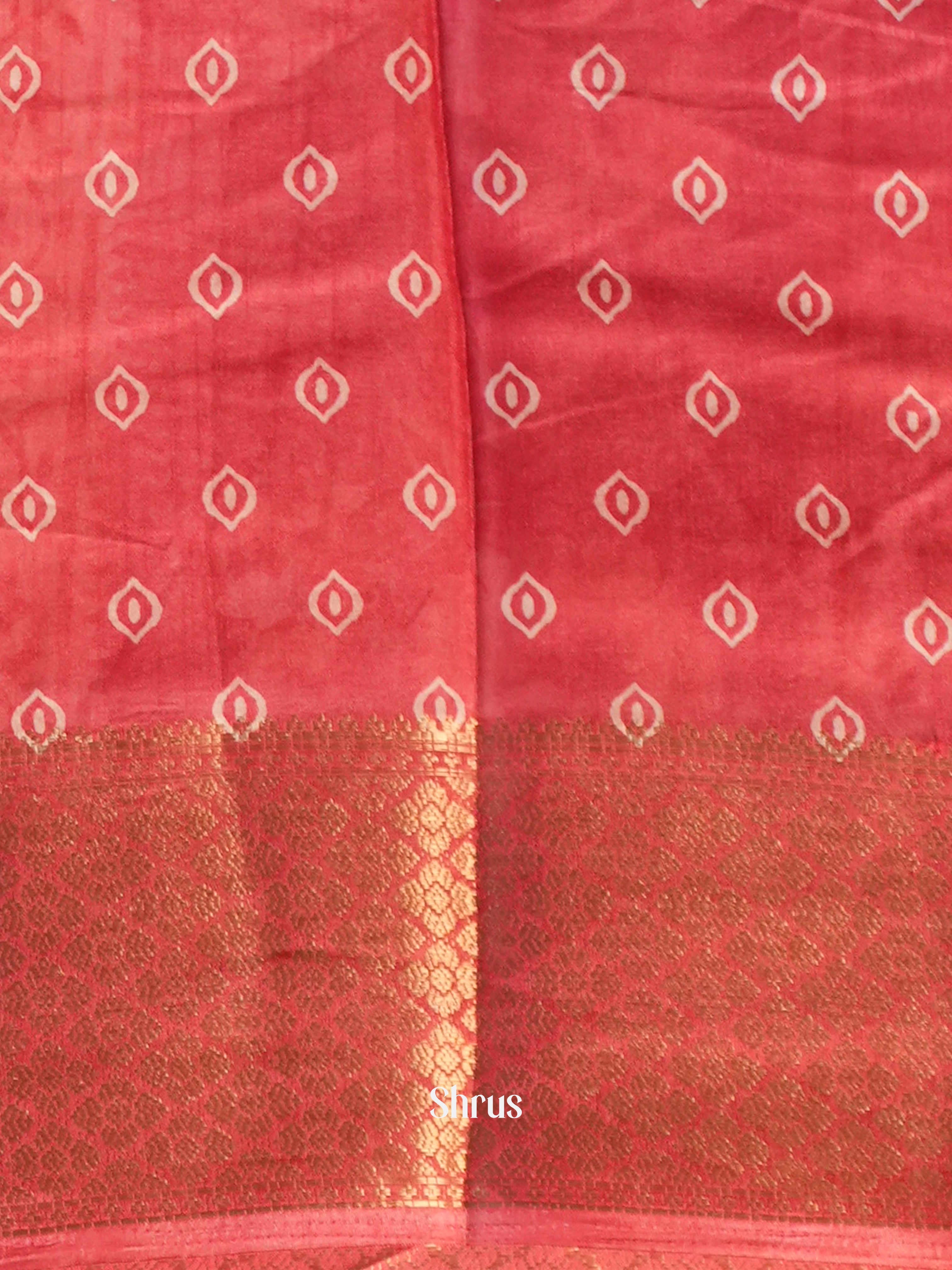 Reddish Pink - Semi Crepe Saree