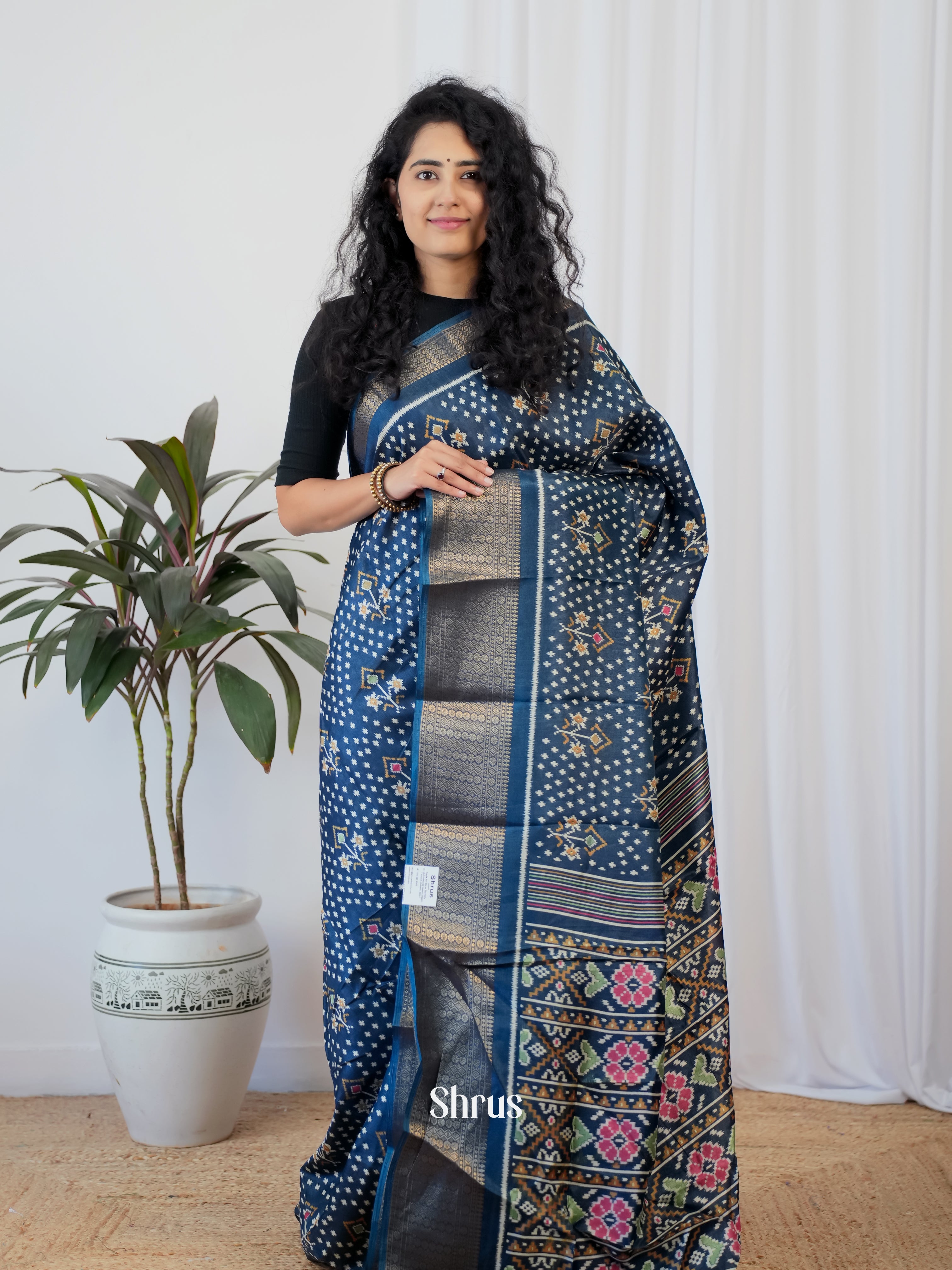 Blue - Semi Crepe Saree