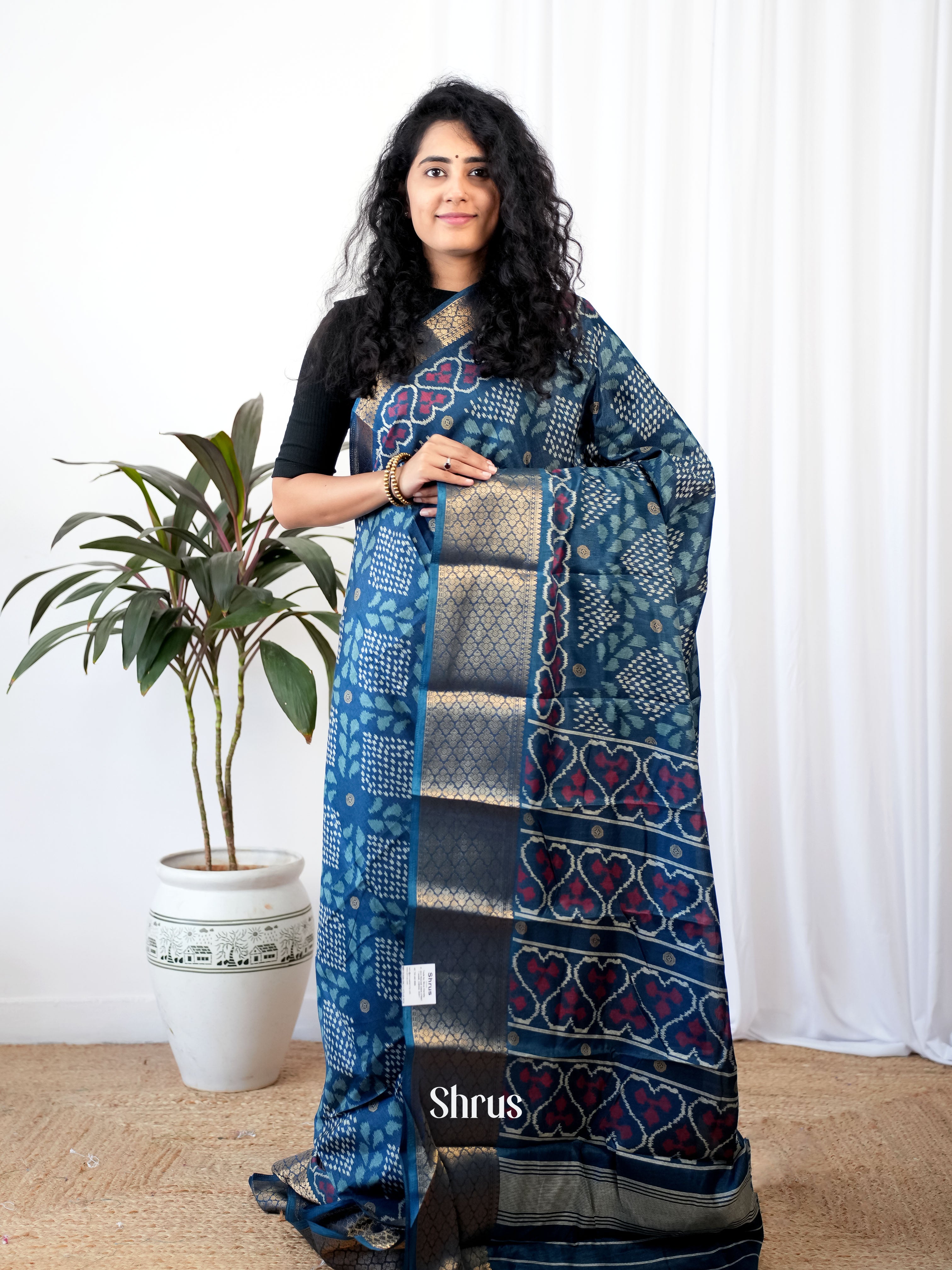 Blue - Semi Crepe Saree