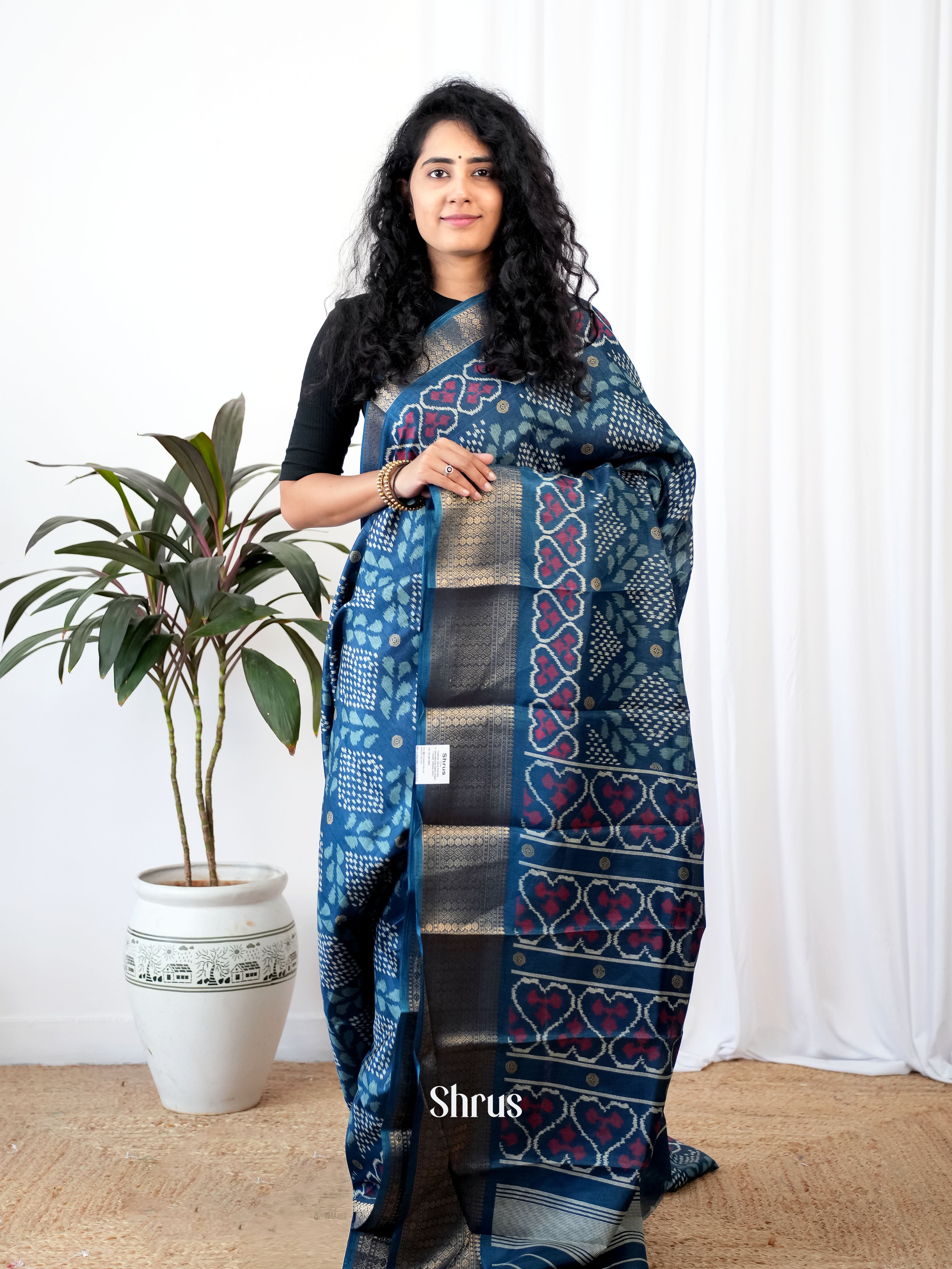 Blue - Semi Crepe Saree