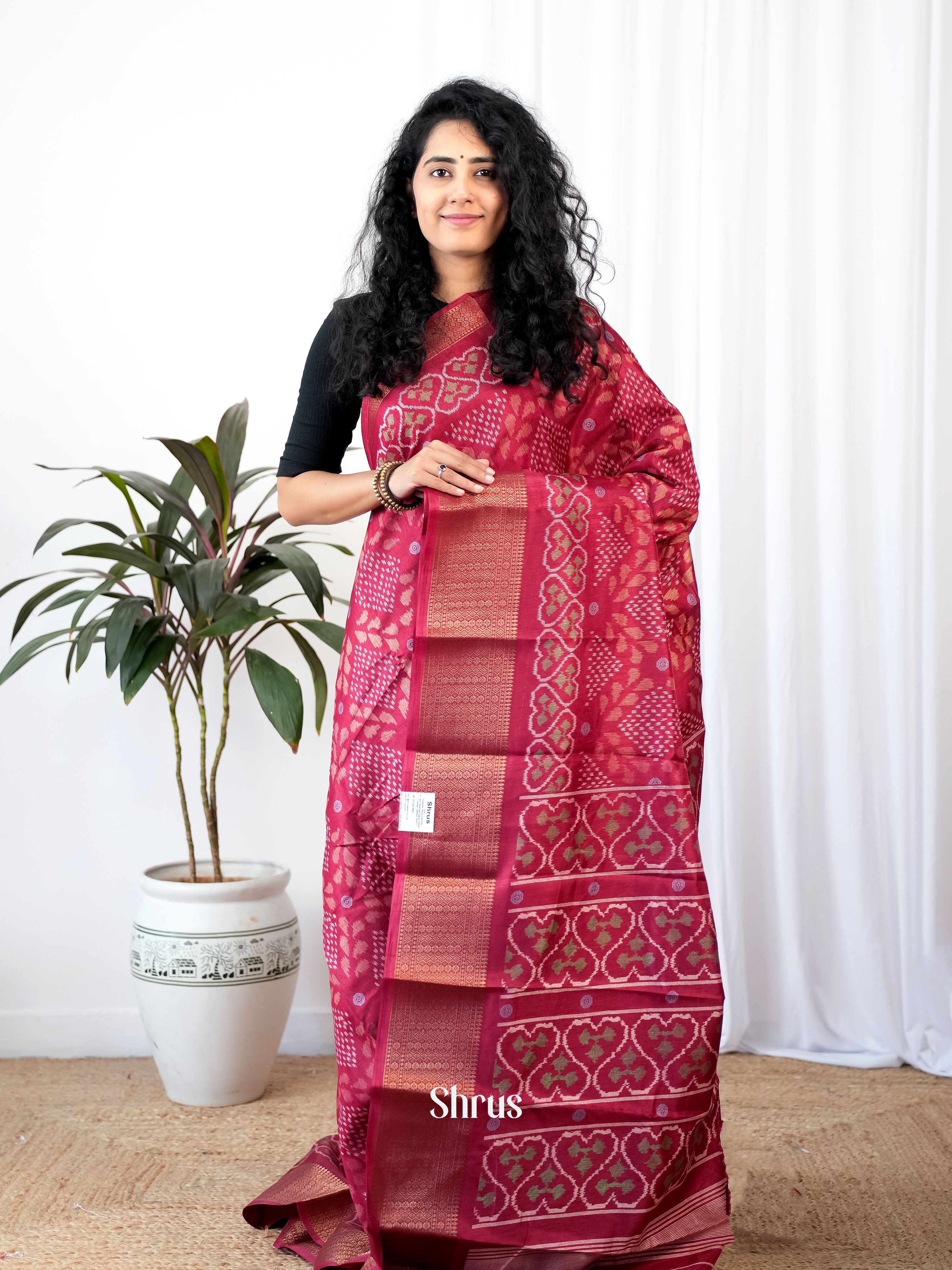 Maroon - Semi Crepe Saree