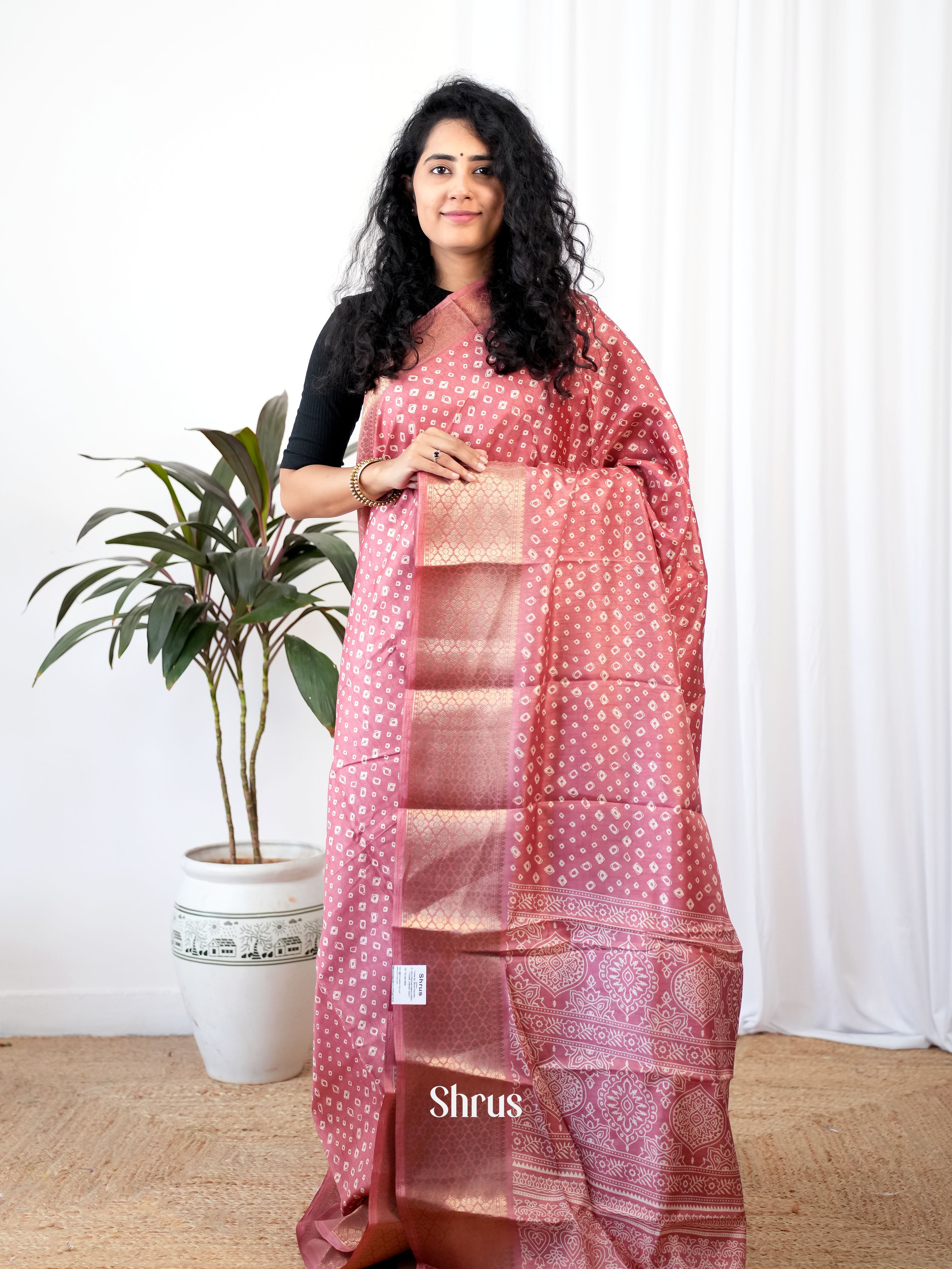 Pink - Semi Crepe Saree