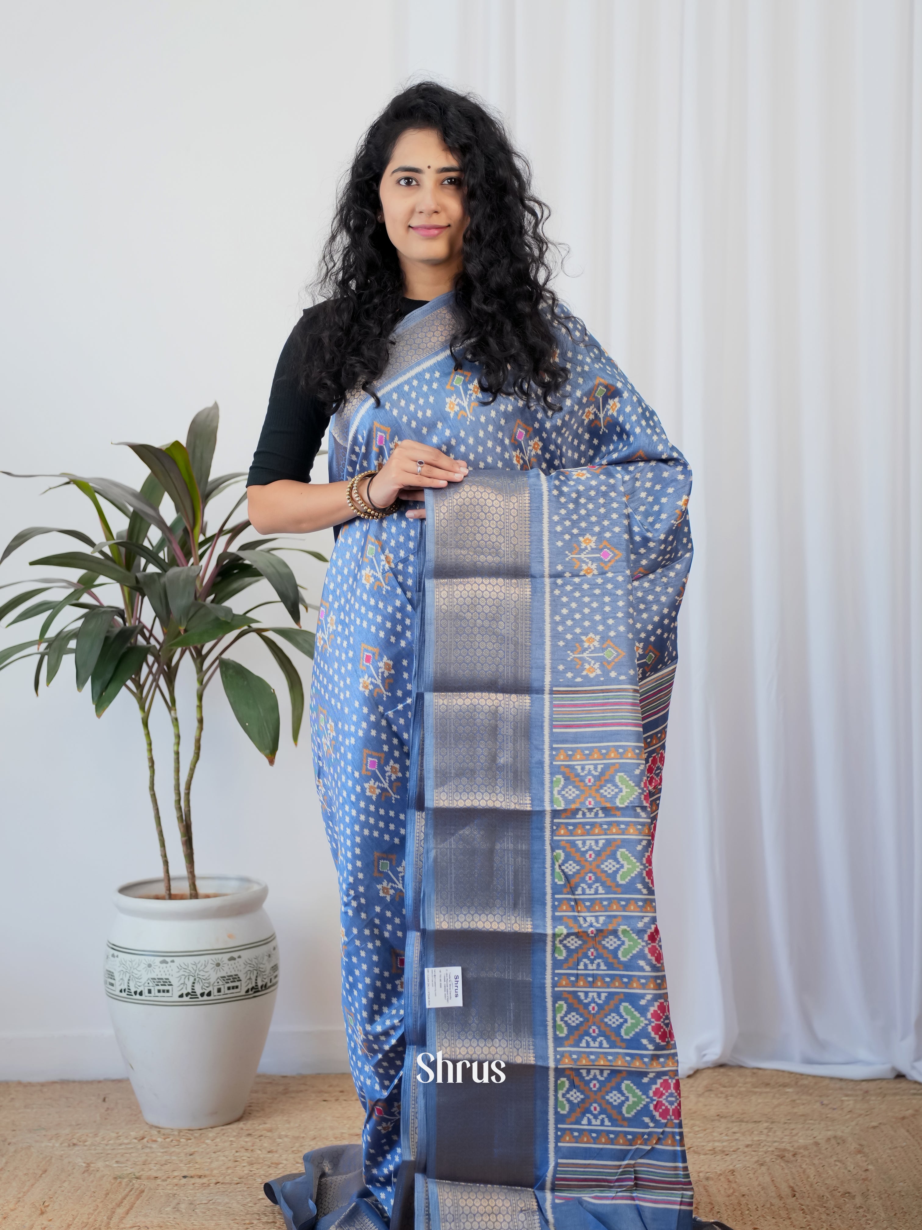 Blue - Semi Crepe Saree