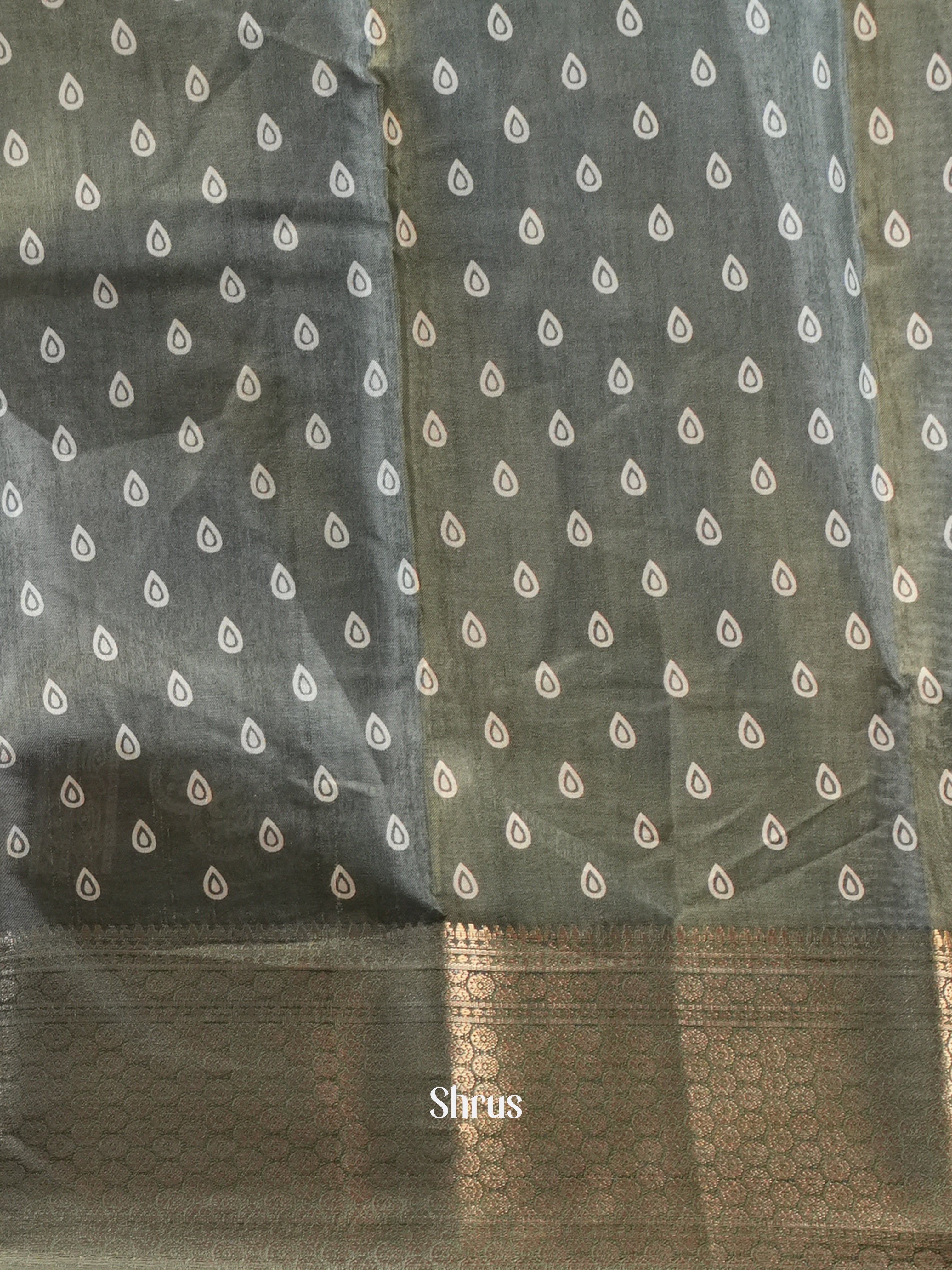 Grey Green- Semi Crepe Saree