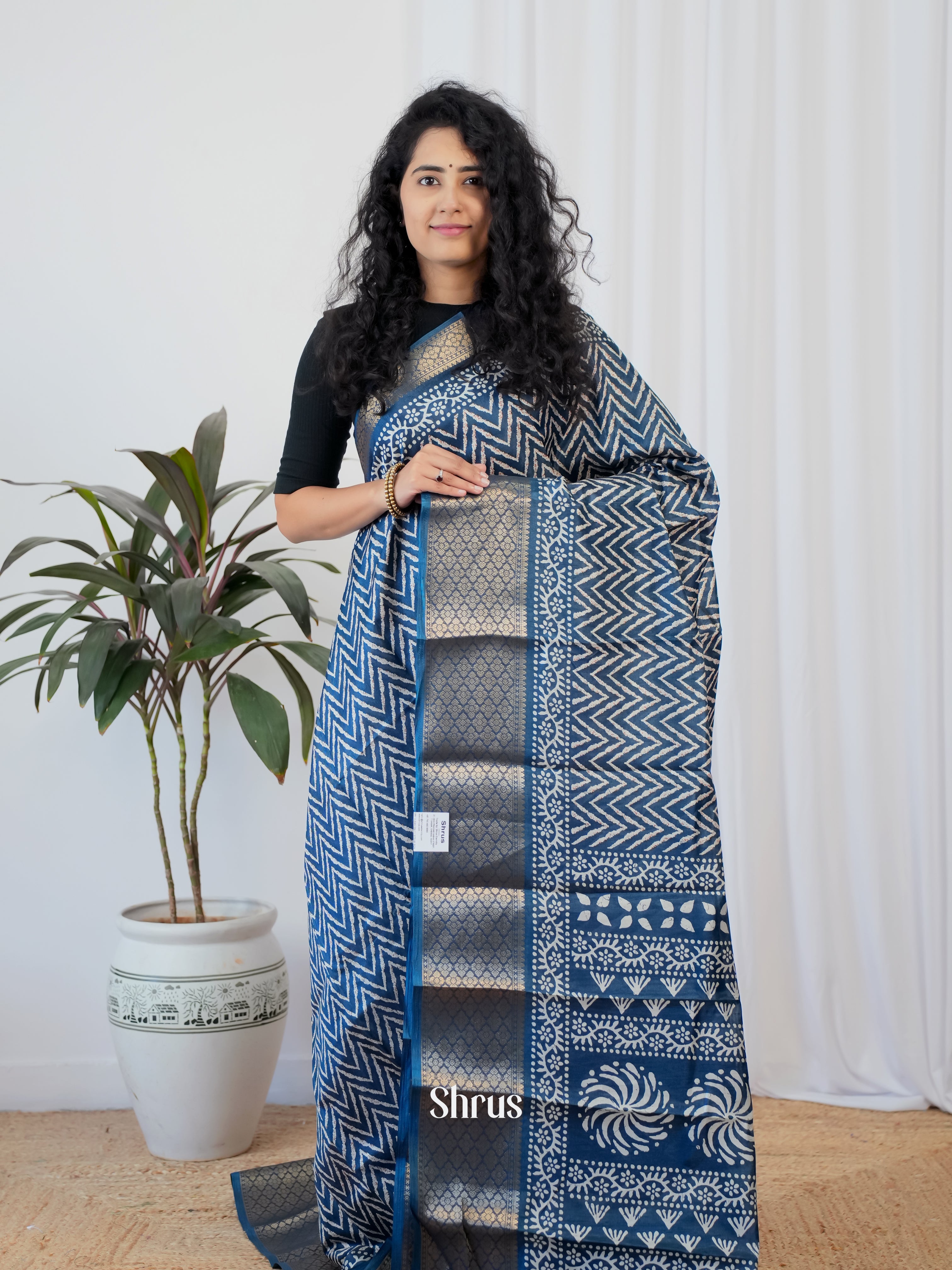 Blue - Semi Crepe Saree